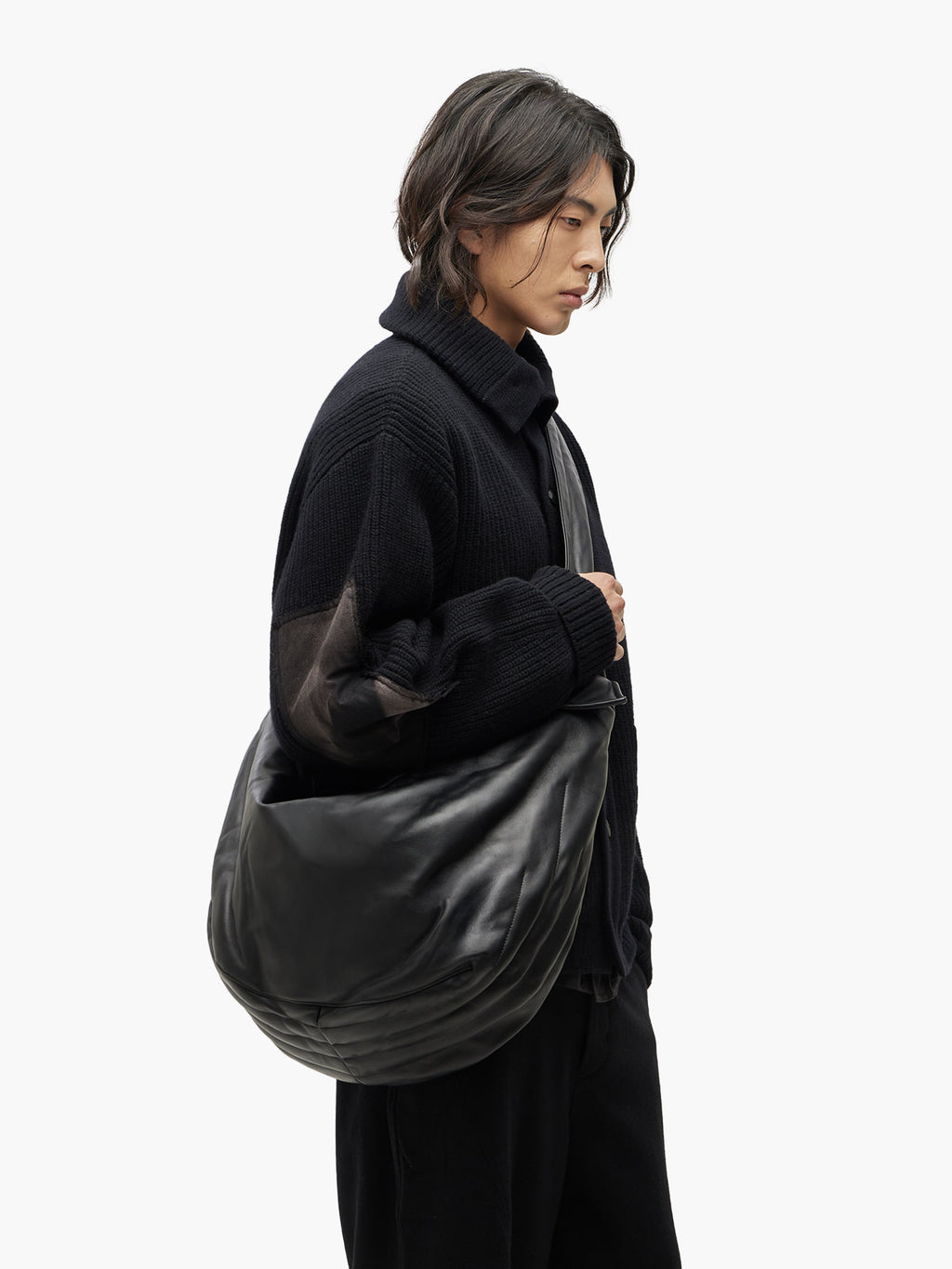 Jiyong Kim - Draped Leather Shoulder Bag (Black) product image 4 | TRAB K-Fashion Australia
