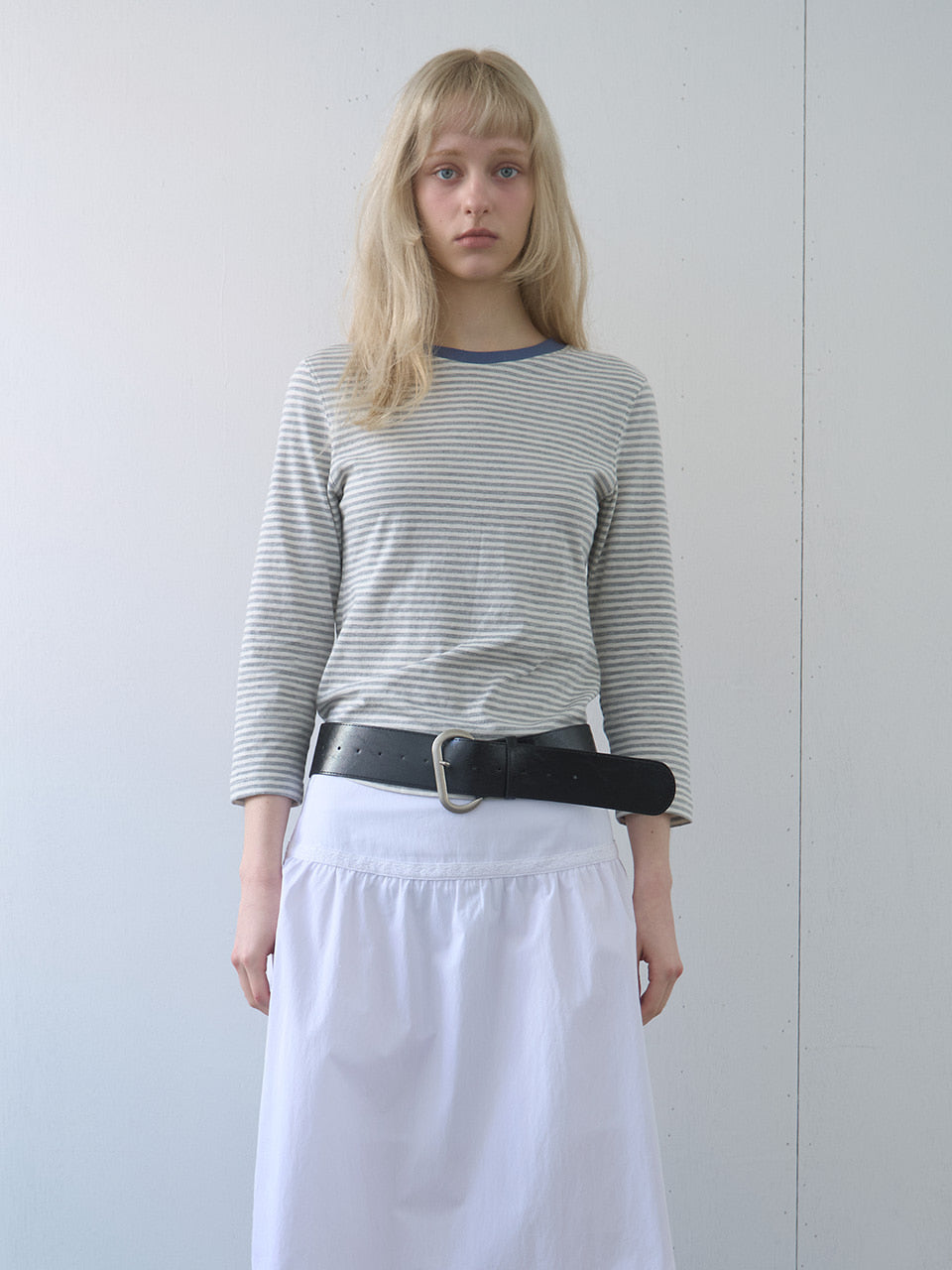 Kijun - Stripe Mid Sleeve Tee (Melange Grey) product image 1 | TRAB K-Fashion Australia