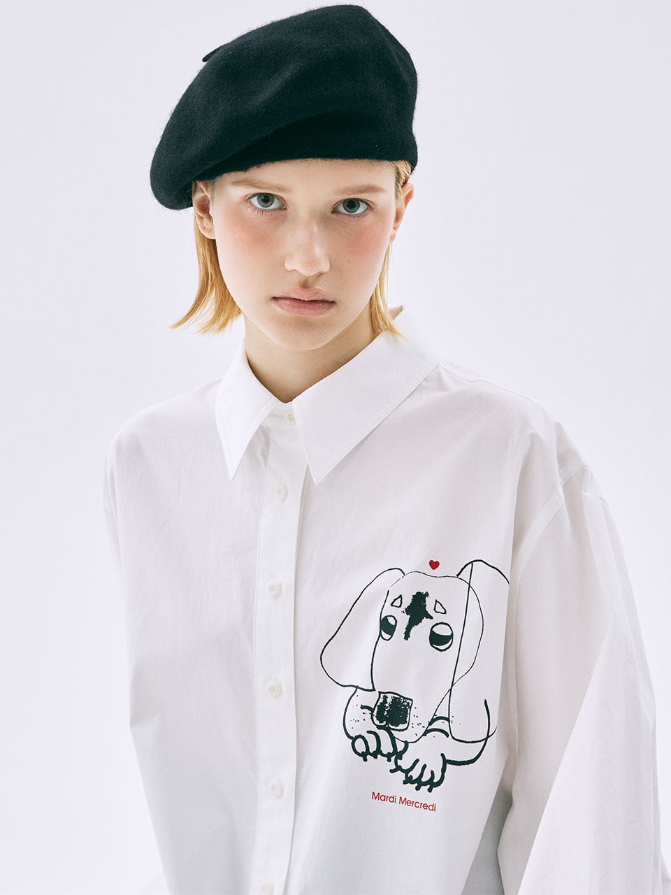 Mardi Mercredi - Oversized Shirt Drawing Ch Ddanji Beggy Face (White) product image 1 | TRAB K-Fashion Australia