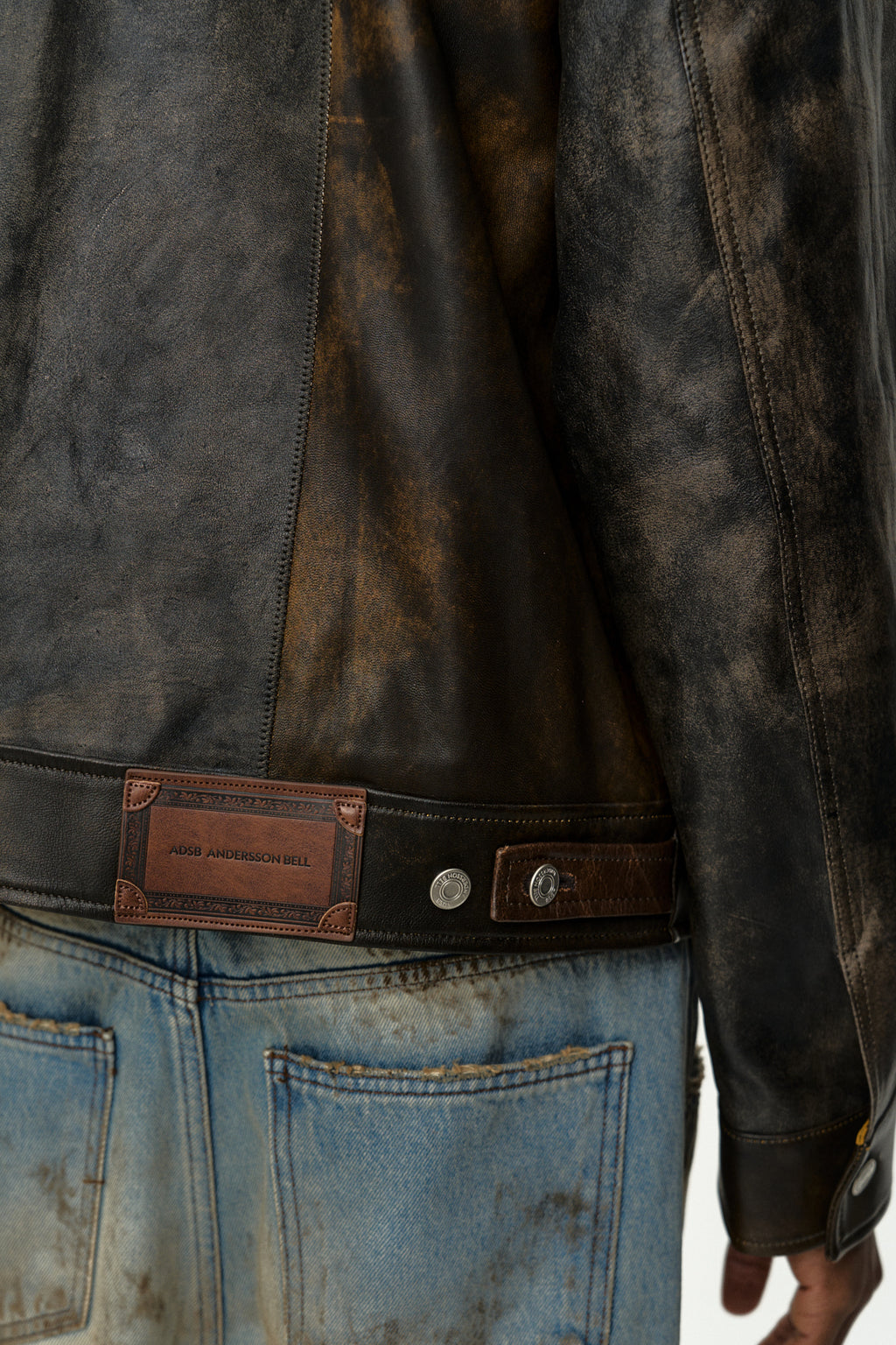 Andersson Bell - Leather Patchwork Trucker Jacket (Brown) product image 8 | TRAB K-Fashion Australia