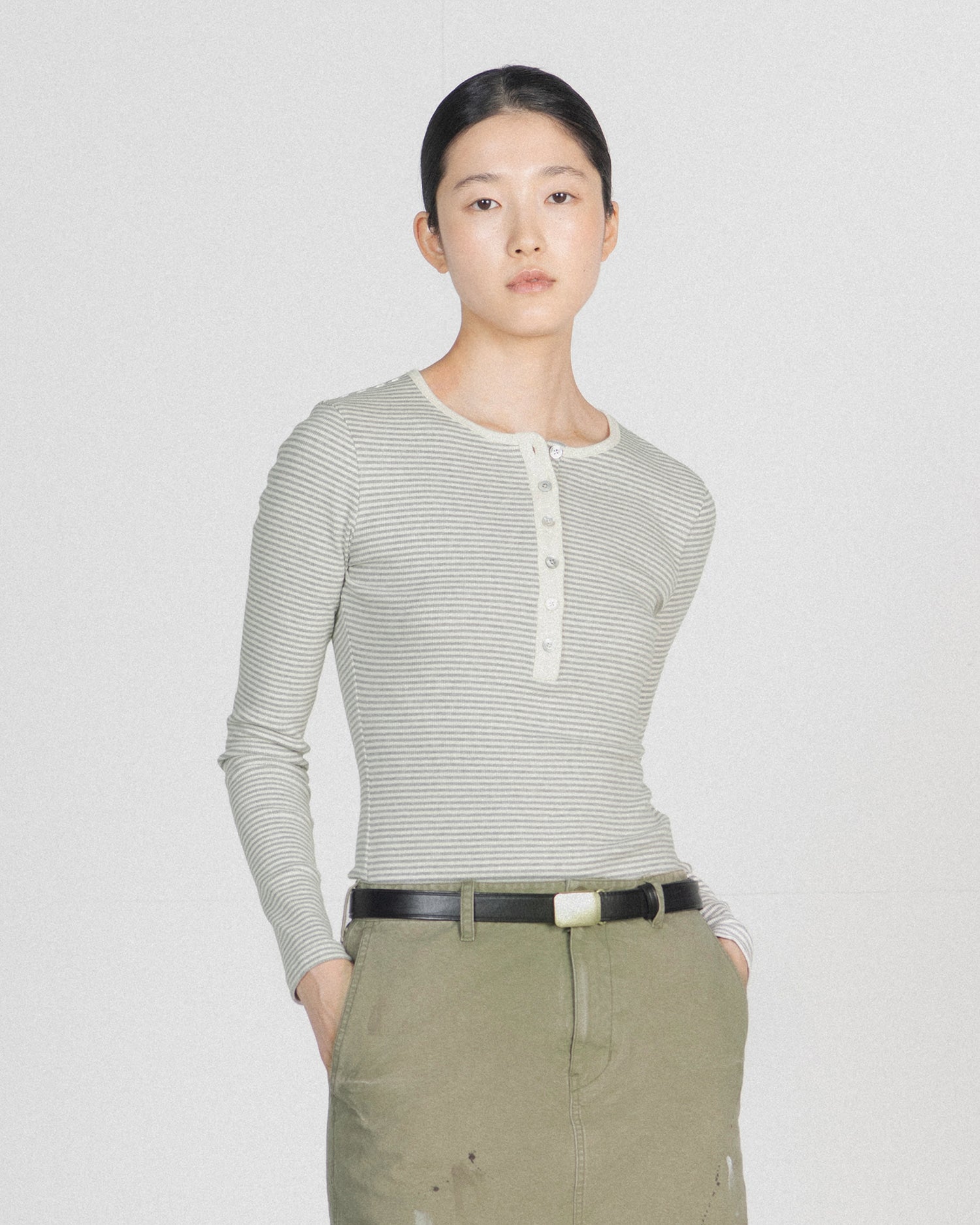Brownyard - Henley Neck Long Sleeve (Light Grey Stripe) product image 4 | TRAB K-Fashion Australia