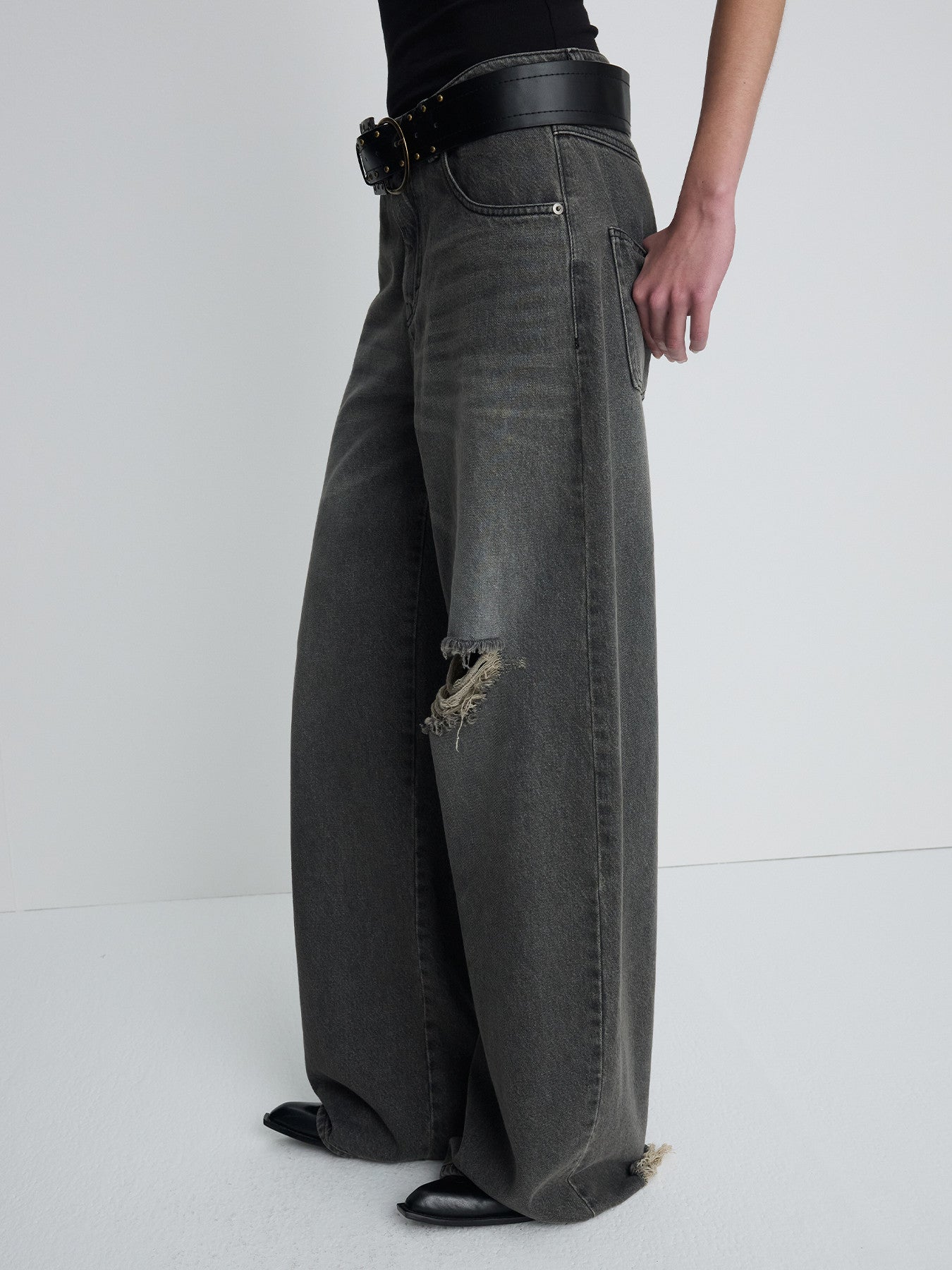 Tonywack - Distressed Wide-Leg Denim Jeans (Washed Black) product image 6 | TRAB K-Fashion Australia