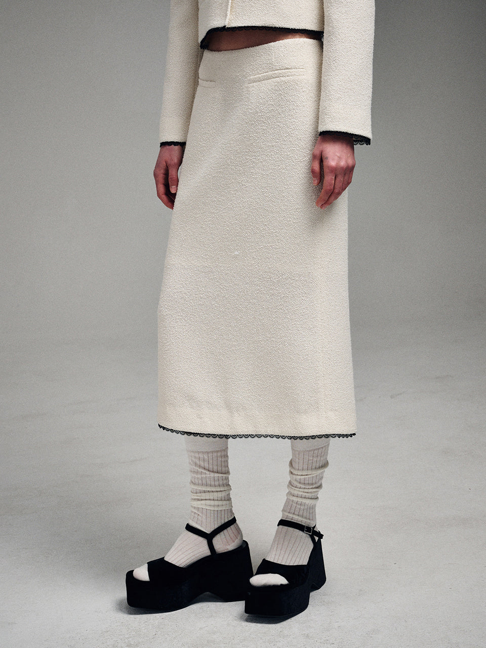 Mardi Mercredi - Spring Tweed Mermaid Skirt Lace (Ivory) product image 1 | TRAB K-Fashion Australia