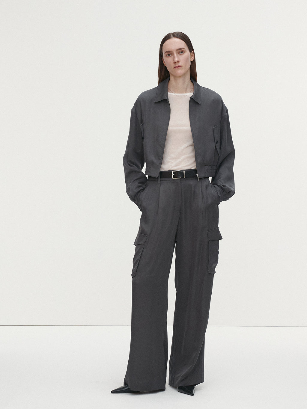 Tonywack - Loose-Fit Satin Cargo Pants (Carbon Grey) product image 2 | TRAB K-Fashion Australia