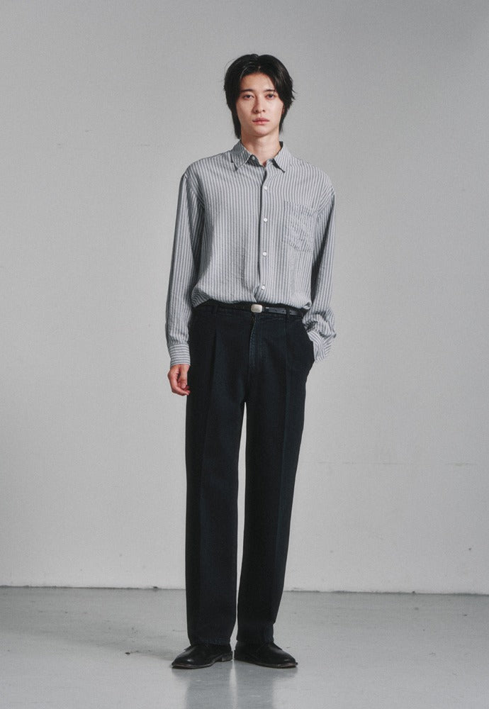 Art if acts - Wrinkle Rayon Shirt (Grey/Liberty Blue) product image 1 | TRAB K-Fashion Australia