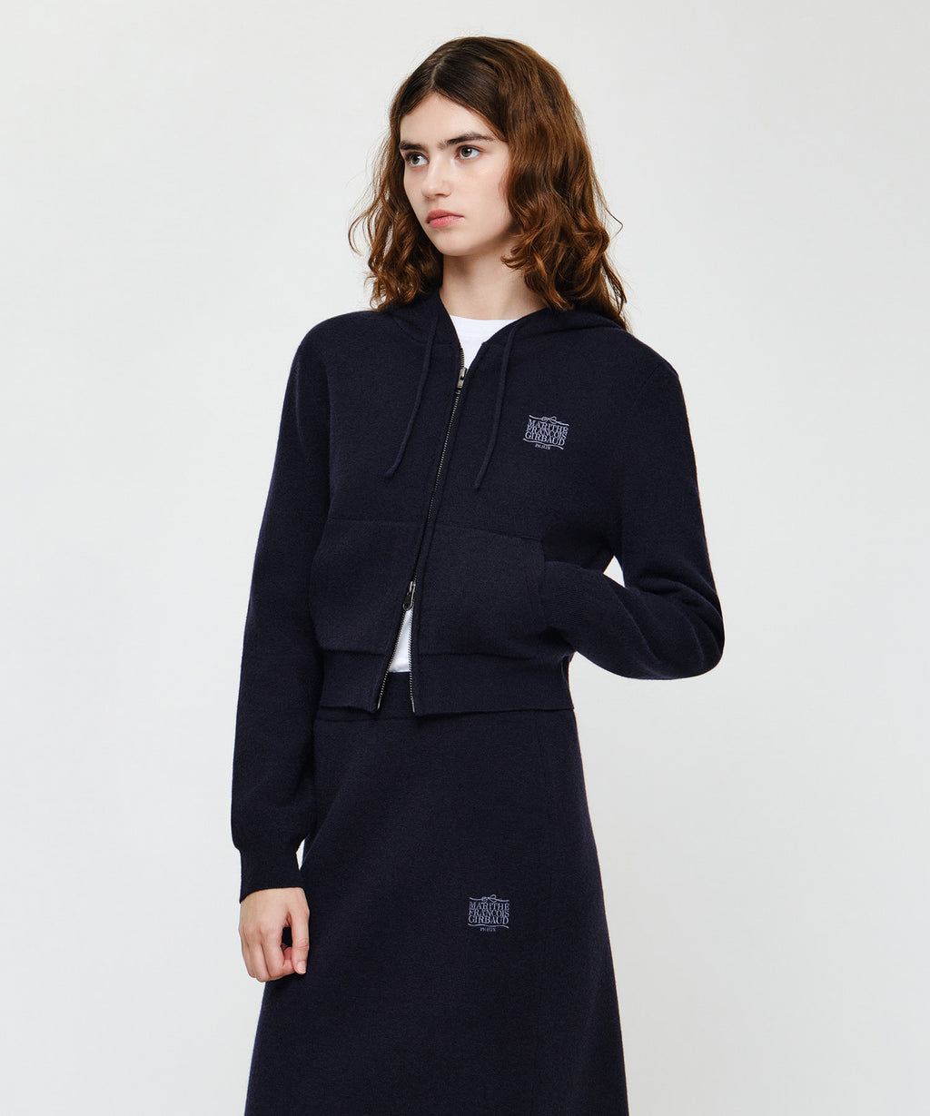 Marithe & Francois Girbaud - Ribbon Classic Logo Crop Knit Hoodie Zipup (Navy) product image 2 | TRAB K-Fashion Australia