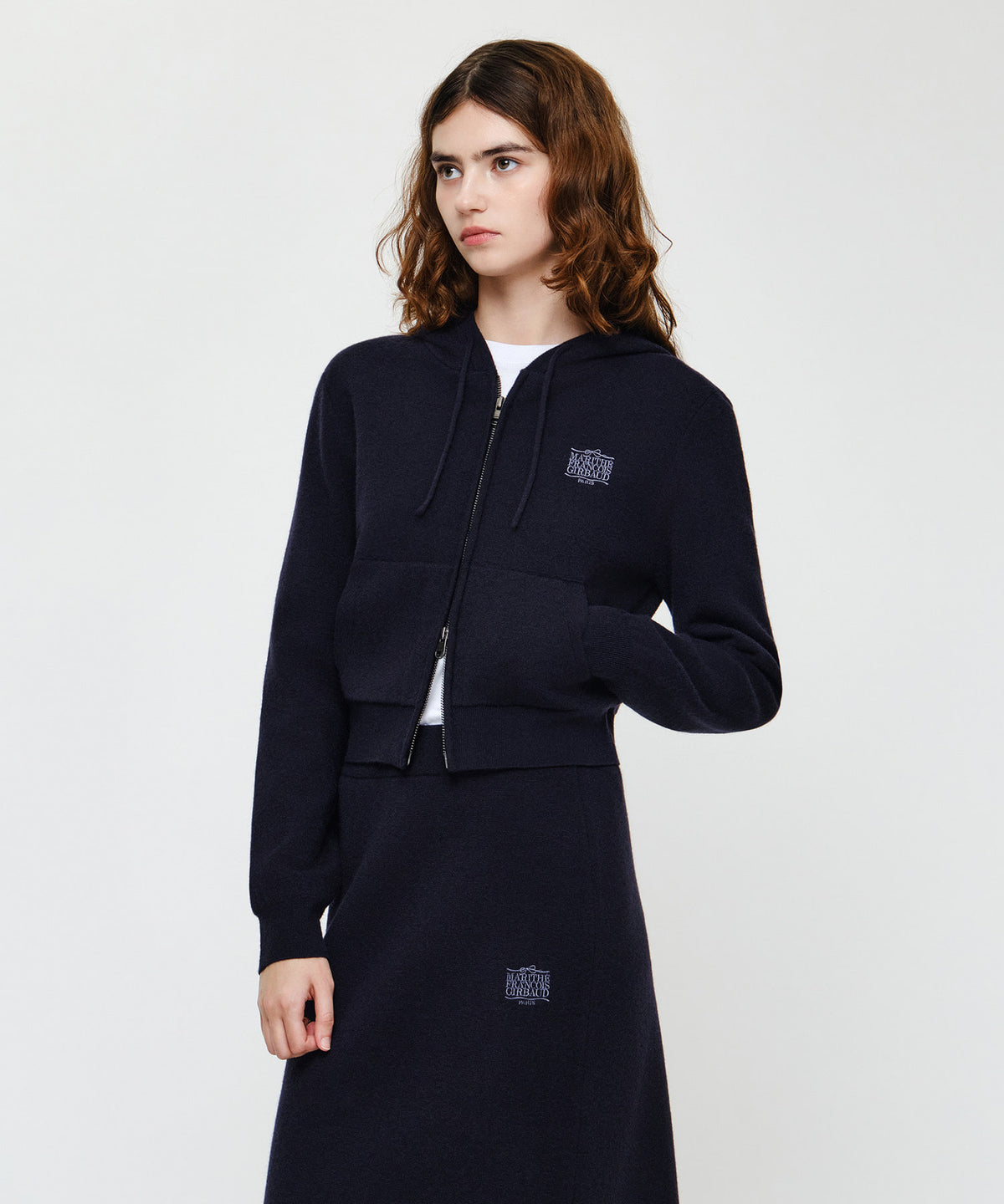 Marithe & Francois Girbaud - Ribbon Classic Logo Crop Knit Hoodie Zipup (Navy) product image 2 | TRAB K-Fashion Australia