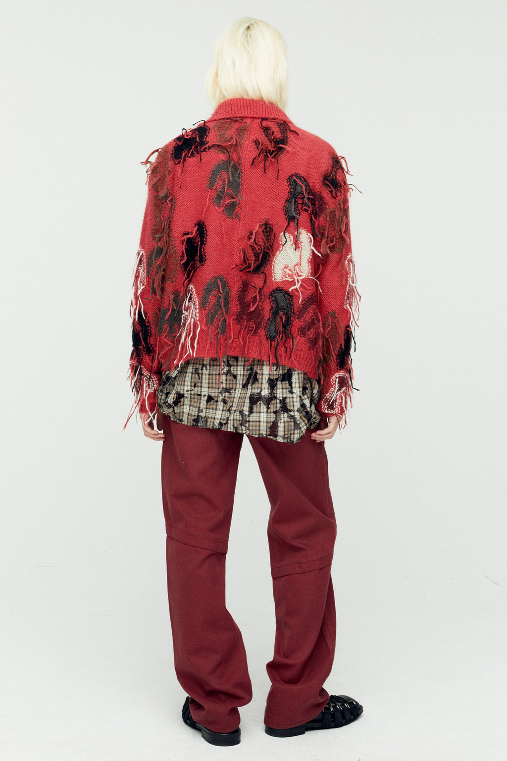 Andersson Bell - Rainbow Intarsia Zip-Up Cardigan (Red) product image 2 | TRAB K-Fashion Australia