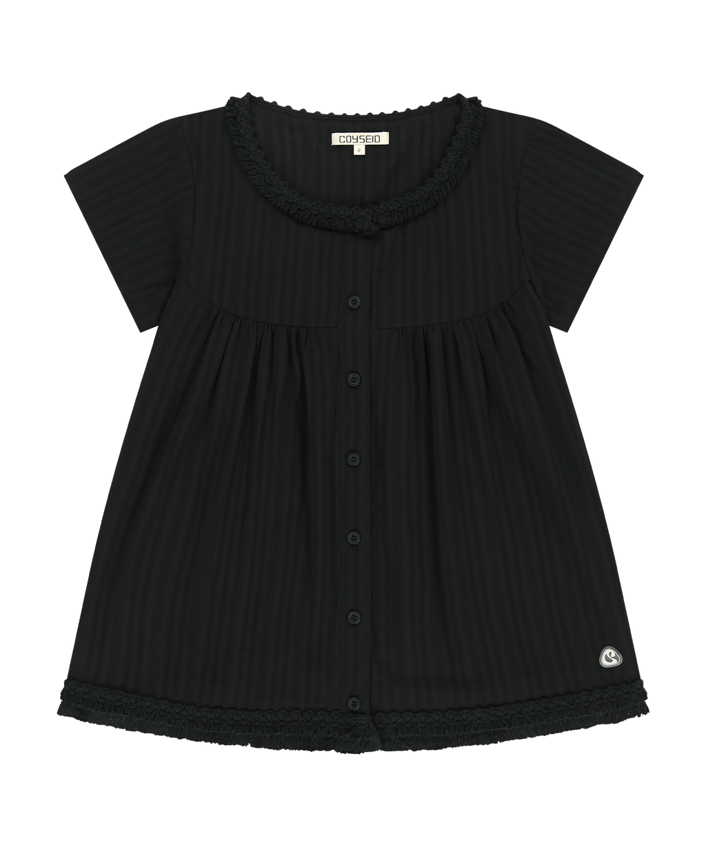 Coyseio - Fringe Shirring Blouse (Black) product image 1 | TRAB K-Fashion Australia