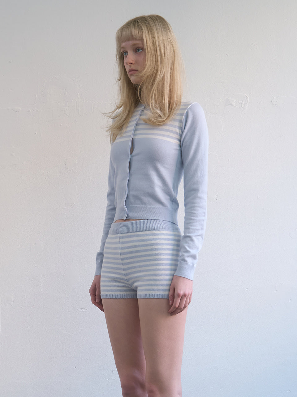 Kijun - Stripe Knit Cardigan (Sky Blue) product image 2 | TRAB K-Fashion Australia