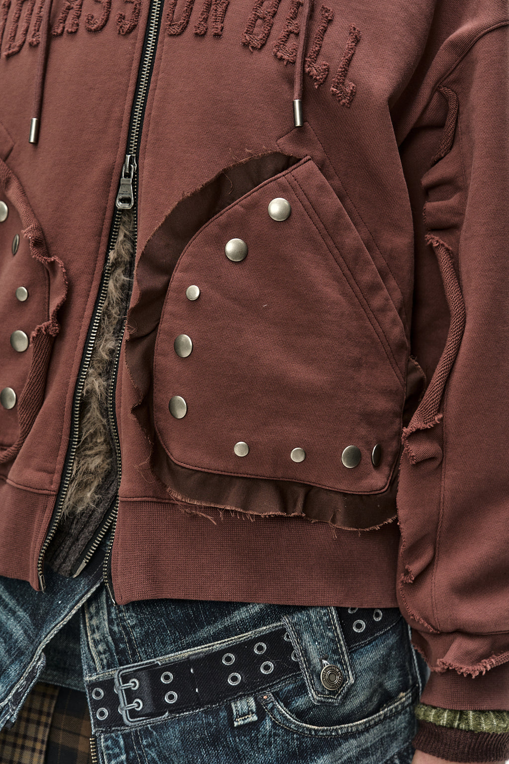 Andersson Bell - Raw-Cut Studded Zip-Up Hoodie (brick) (Brick) product image 5 | TRAB K-Fashion Australia