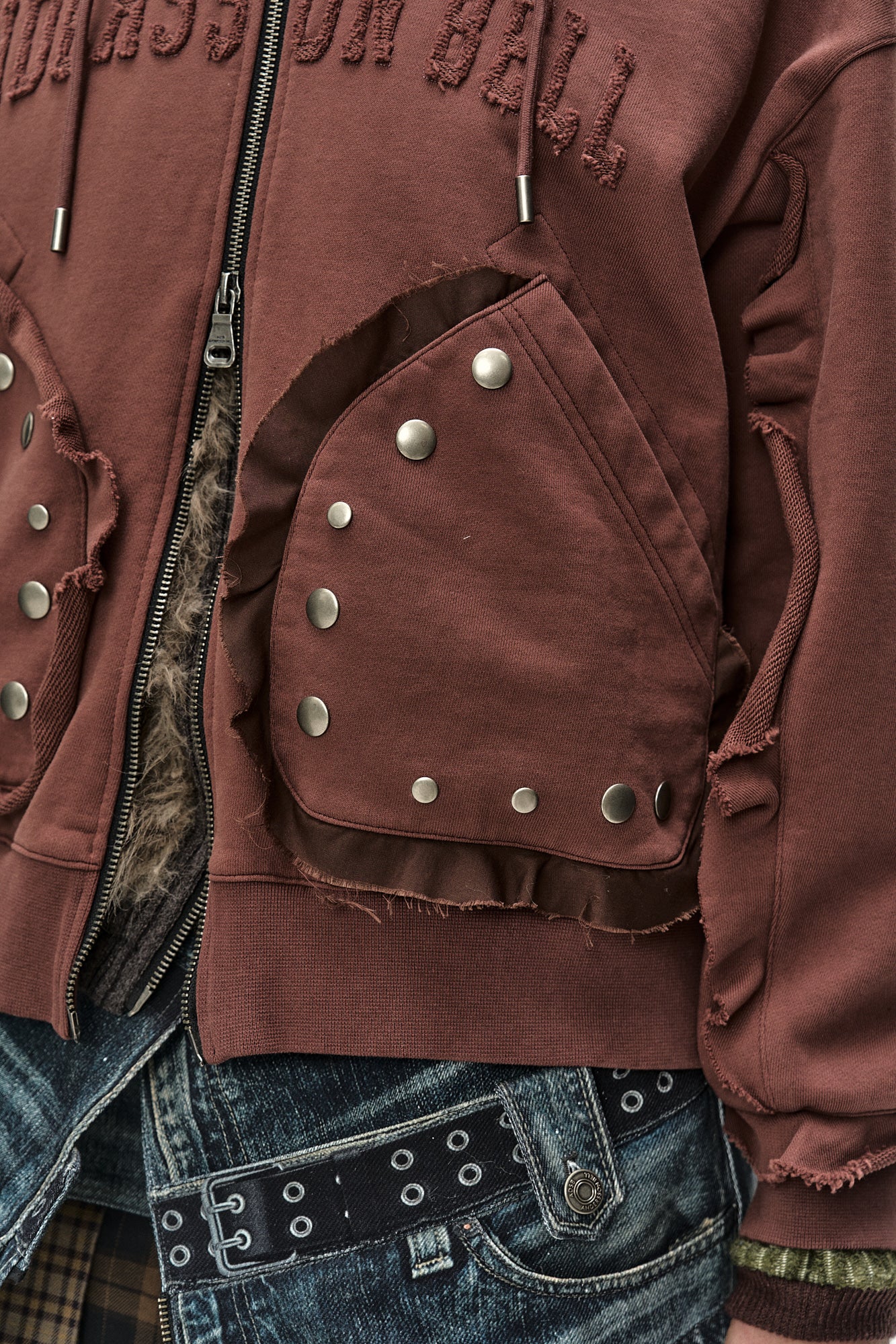 Andersson Bell - Raw-Cut Studded Zip-Up Hoodie (brick) (Brick) product image 5 | TRAB K-Fashion Australia