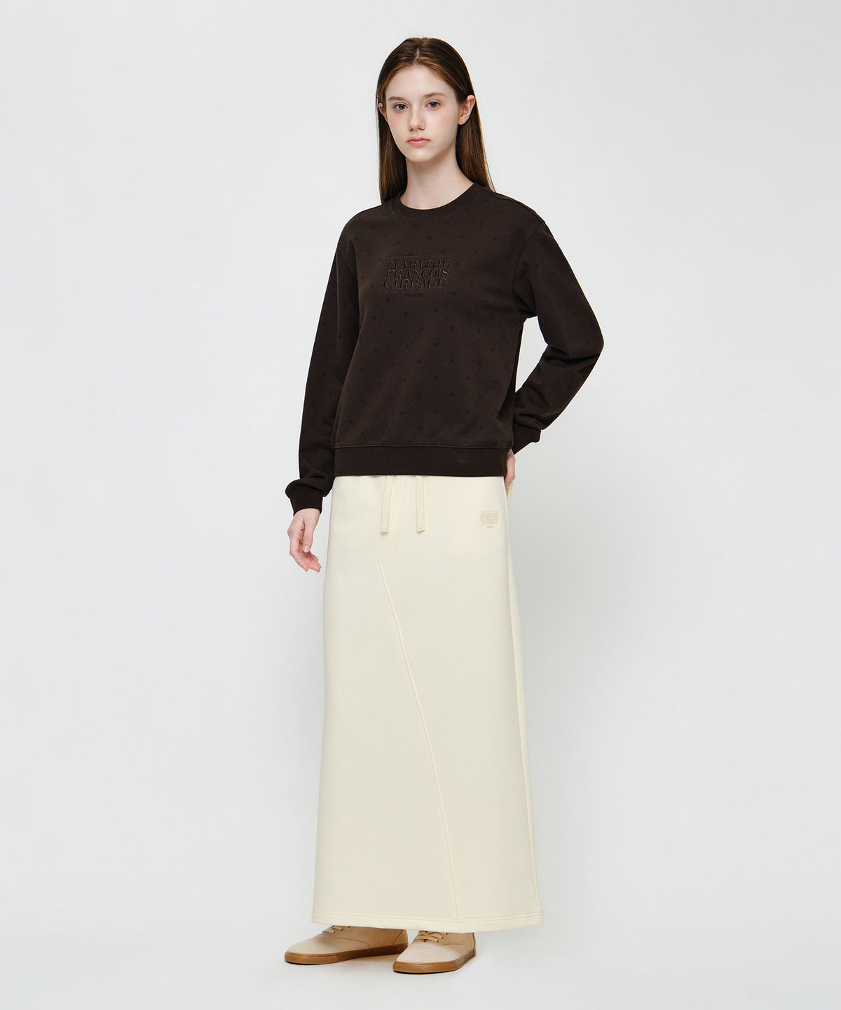 Marithe & Francois Girbaud - Classic Logo Long Sweat Skirt (Cream) product image 5 | TRAB K-Fashion Australia