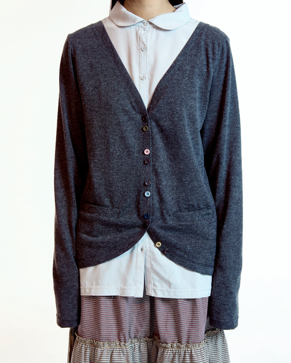 Coyseio - Layered Shirt Cardigan (Dark Grey) product image 4 | TRAB K-Fashion Australia