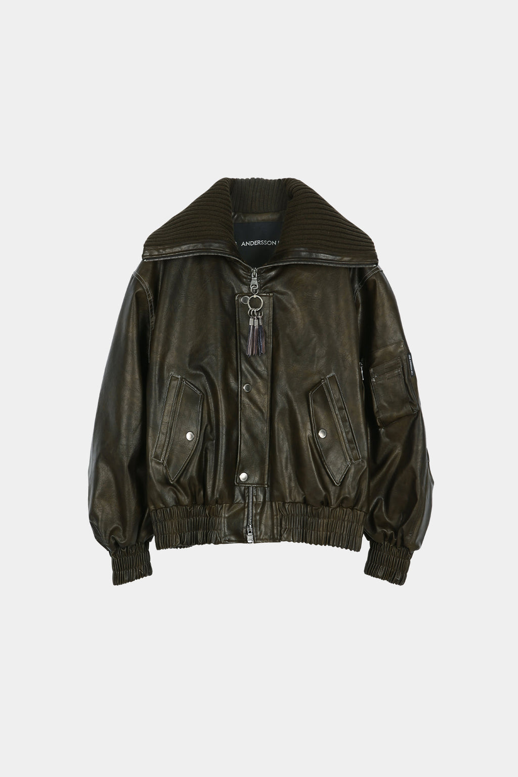 Andersson Bell - Knit-Collar Ma-1 Bomber Jacket (Khaki) product image 11 | TRAB K-Fashion Australia