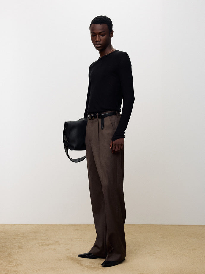 Tonywack - Melange Wool Wide-Leg Pleated Trousers (Hazelnut) product image 2 | TRAB K-Fashion Australia