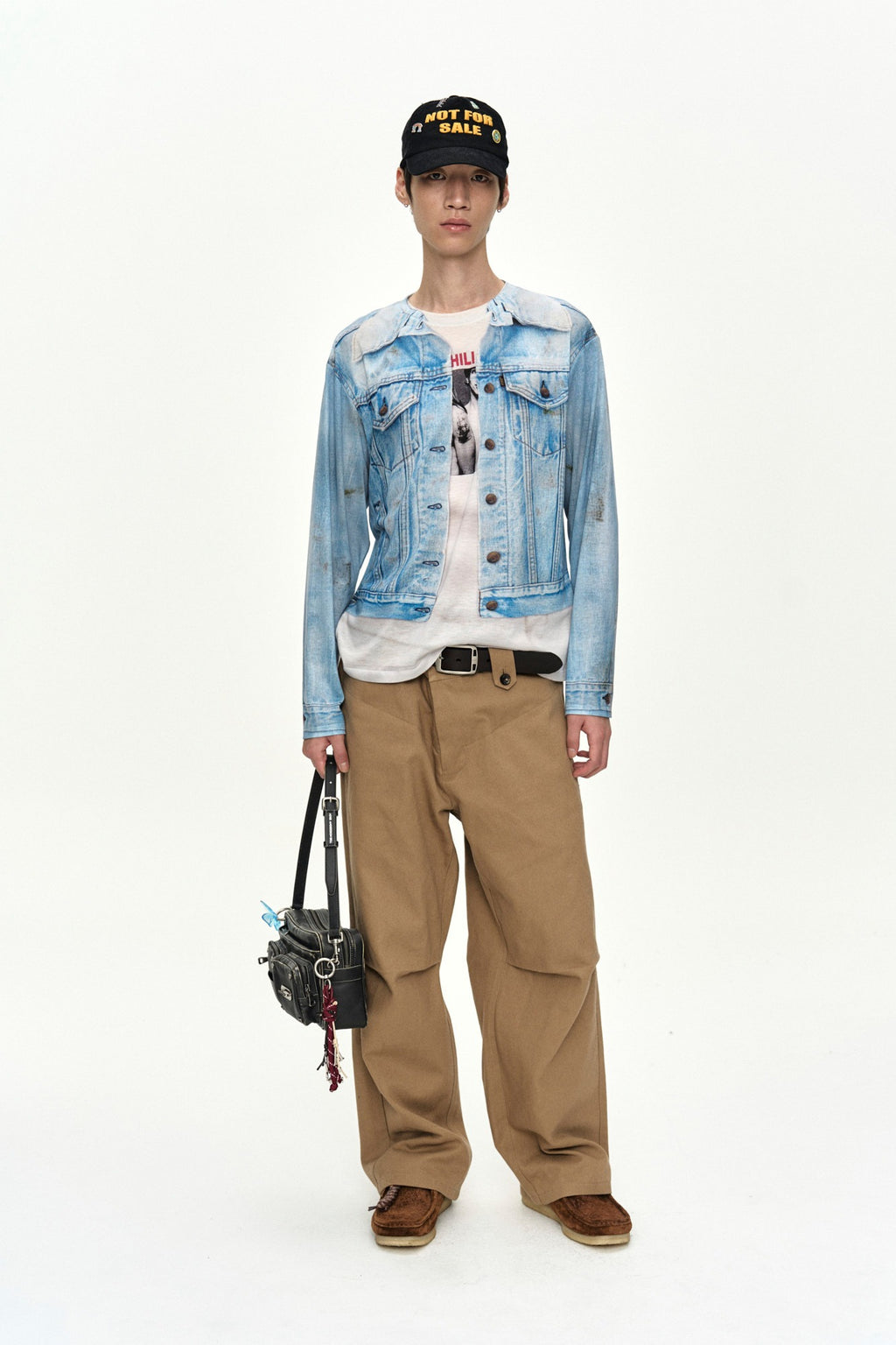 Andersson Bell - Unisex Denim Jacketed Trompe-L’oeil L/s T-Shirt (Blue/White) product image 1 | TRAB K-Fashion Australia