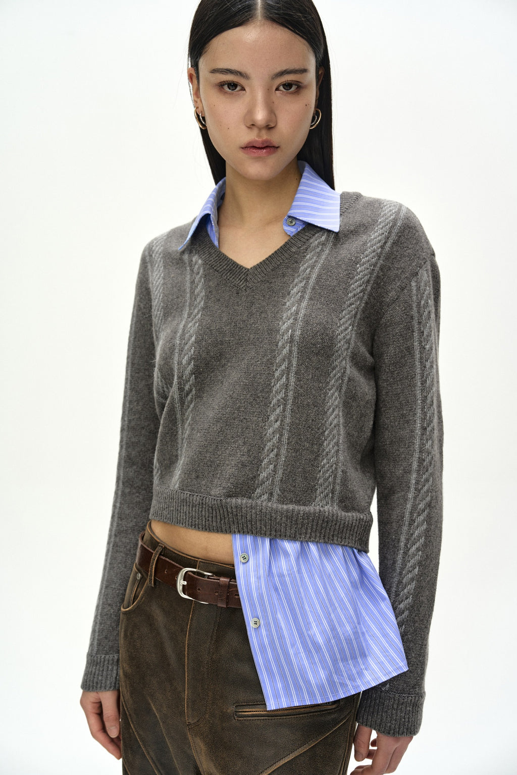 Andersson Bell - Shirt Insert V-Neck Sweater (Grey/Blue) product image 8 | TRAB K-Fashion Australia