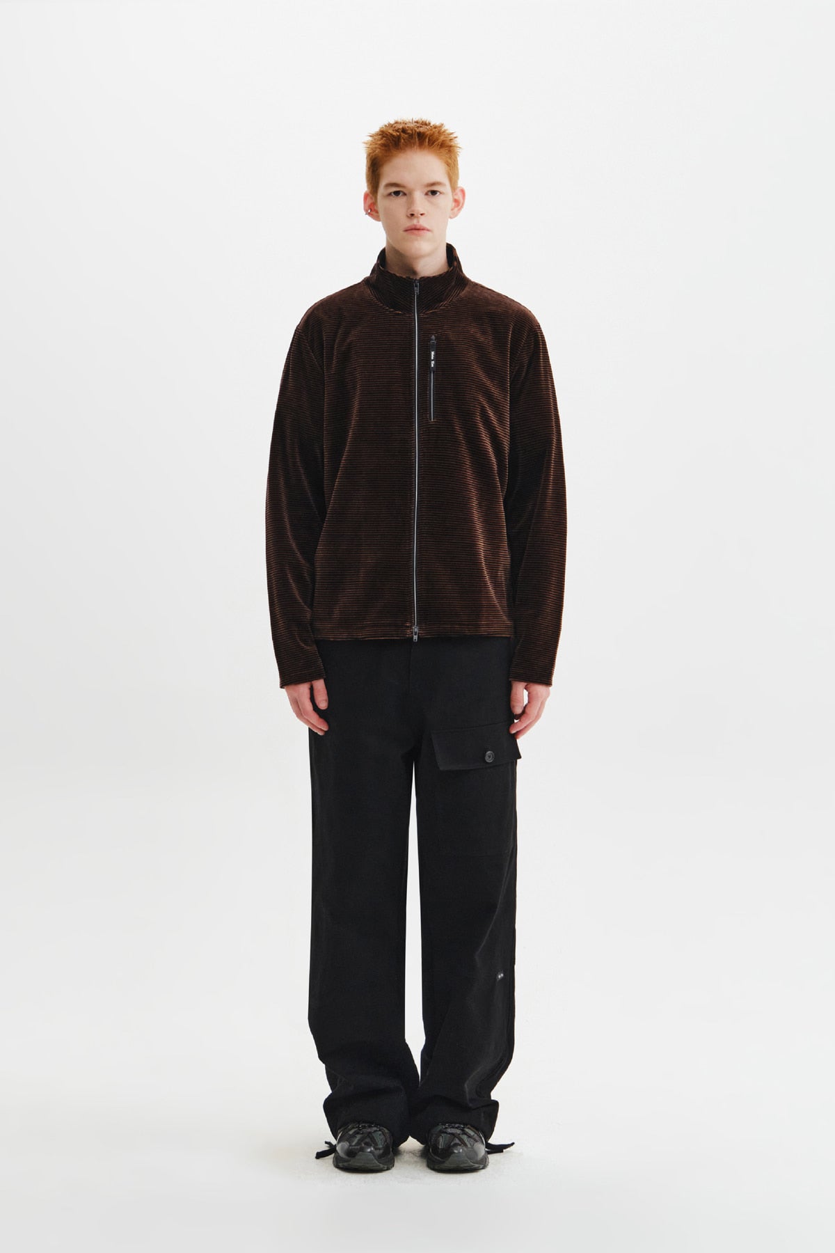 Matin Kim - [Pre-Order – Ships October 8] Striped Velour Zip Up (Brown) product image 7 | TRAB K-Fashion Australia