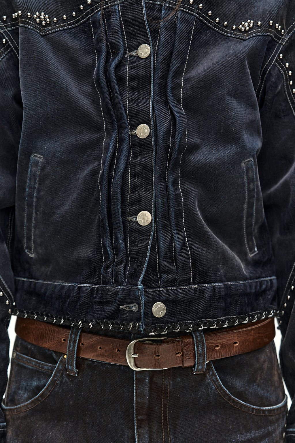 Andersson Bell - [Pre-Order – Ships August 28] Studded Velvet Denim Jacket (black/navy) (Black/Navy) product image 7 | TRAB K-Fashion Australia