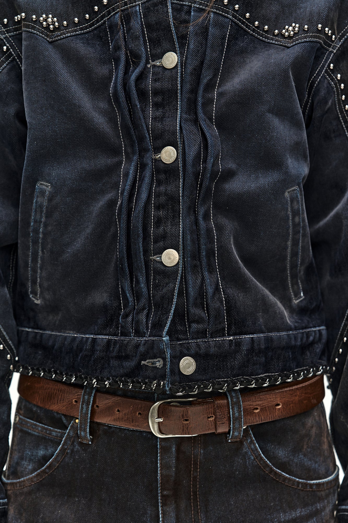 Andersson Bell - [Pre-Order – Ships August 28] Studded Velvet Denim Jacket (black/navy) (Black/Navy) product image 7 | TRAB K-Fashion Australia