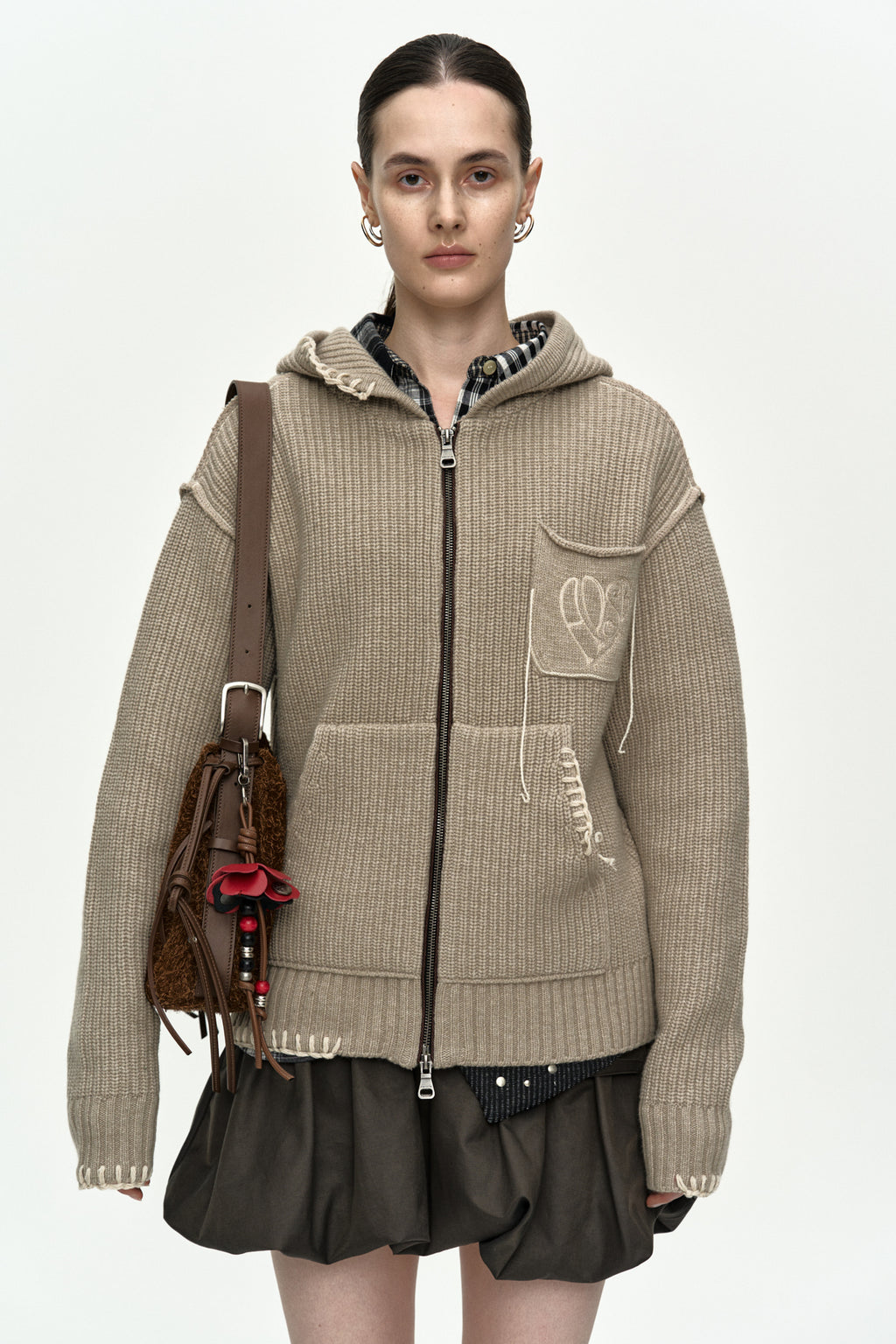 Andersson Bell - Unisex Heart Logo Hood Zip-Up Sweater (Beige) product image 11 | TRAB K-Fashion Australia