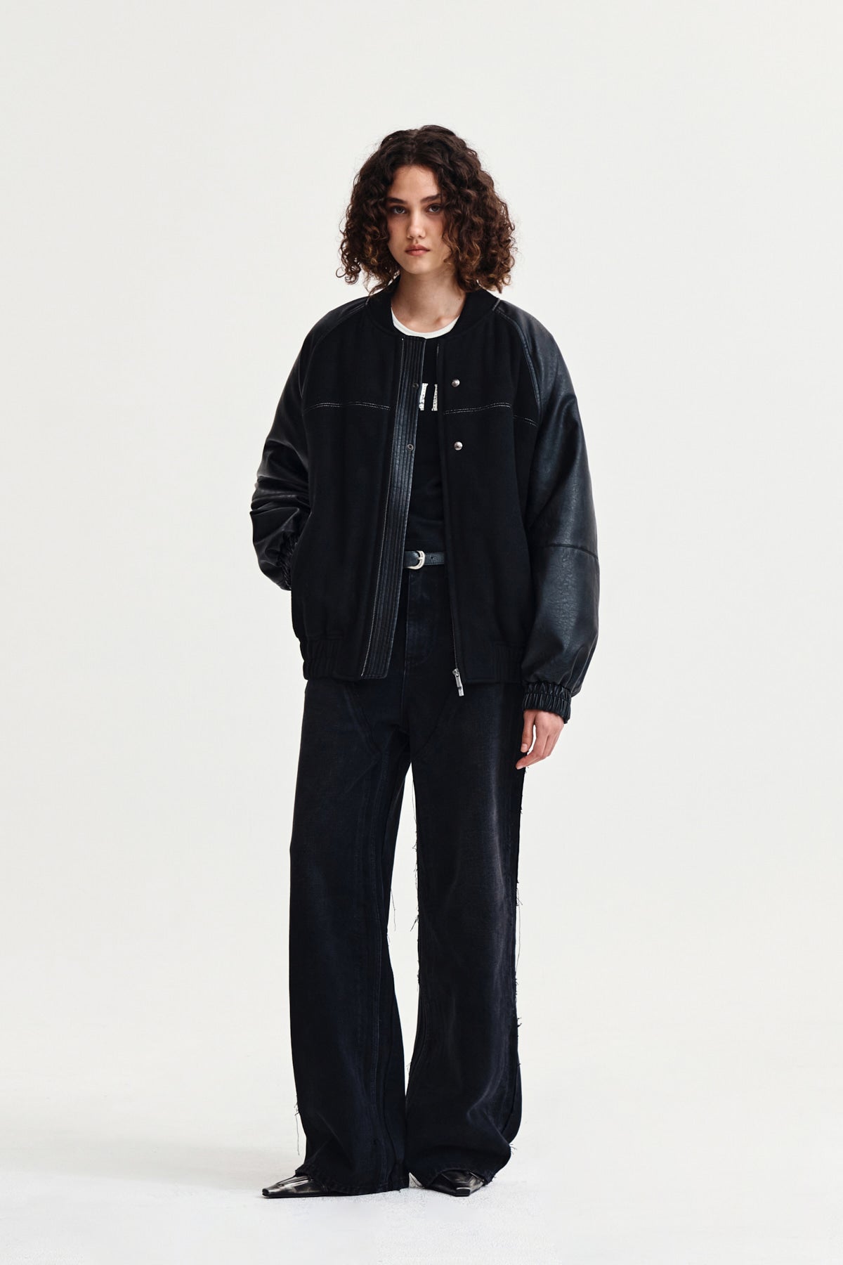 Matin Kim - Stunning Point Faux Leather Jumper (Black) product image 8 | TRAB K-Fashion Australia