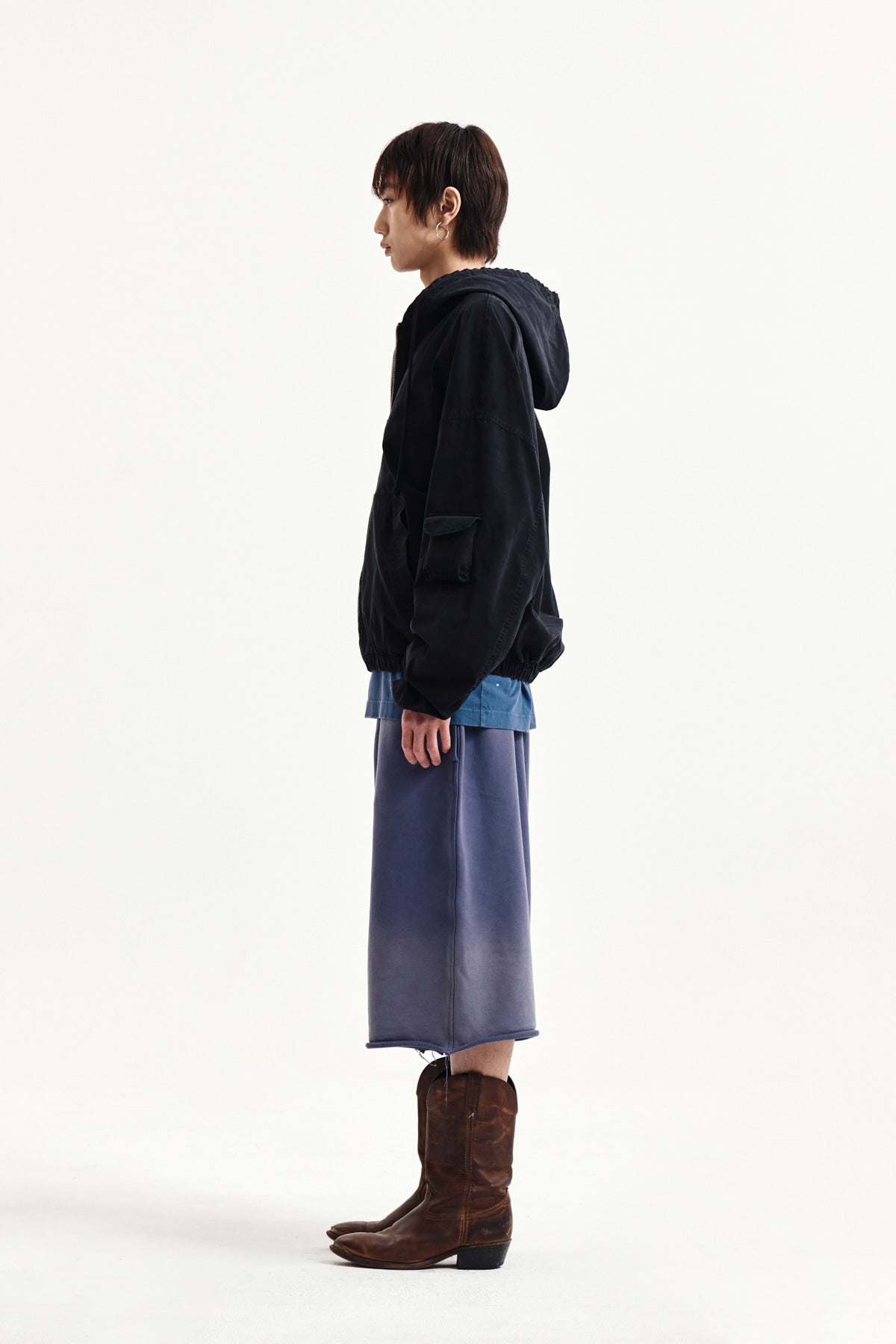 Matin Kim - Vintage Washed Back Logo Bermuda Sweatpants (Smoke Blue) product image 12 | TRAB K-Fashion Australia
