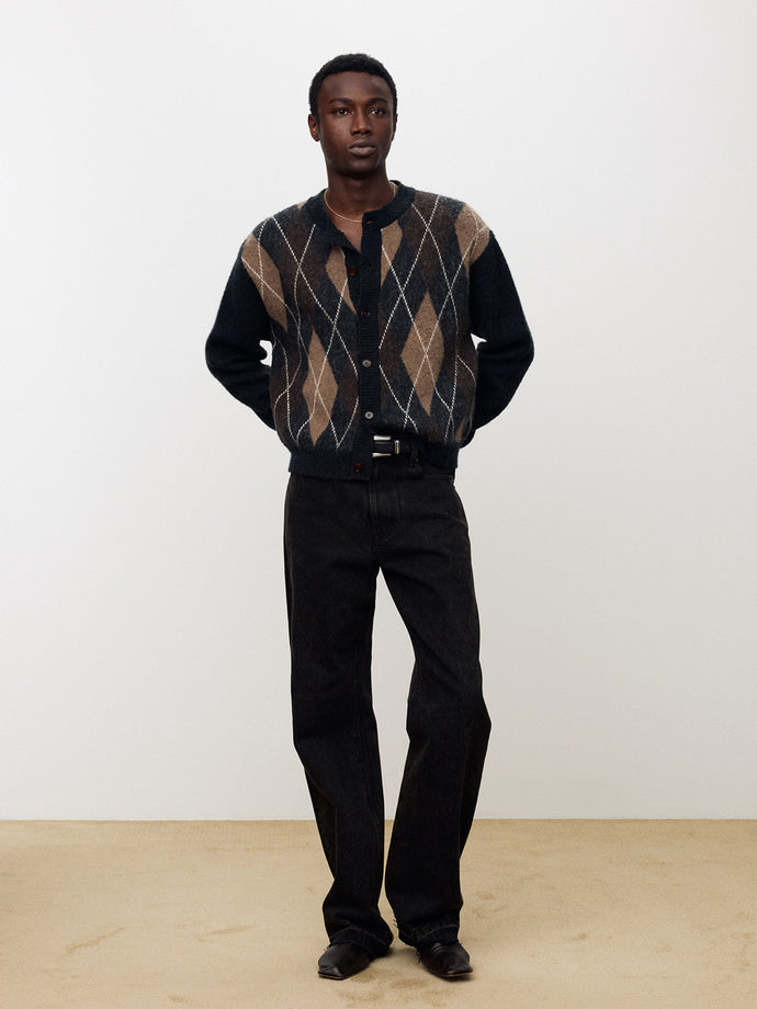 Tonywack - Mohair Argyle Crew-Neck Cardigan (Midnight/Camel) product image 2 | TRAB K-Fashion Australia