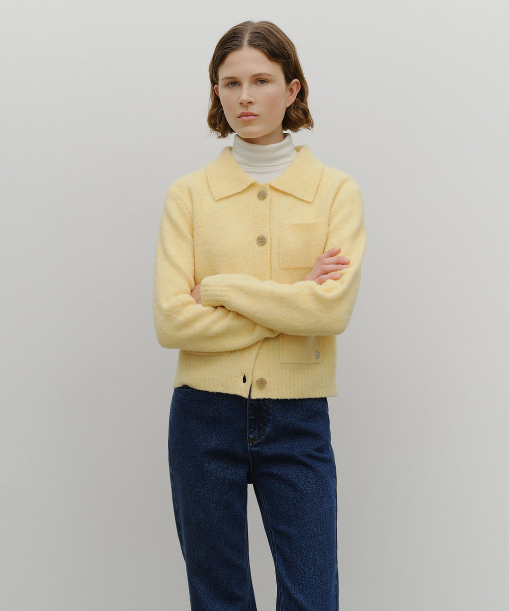 Marithe & Francois Girbaud - 3 Pocket Boucle Cardigan (Yellow) product image 1 | TRAB K-Fashion Australia