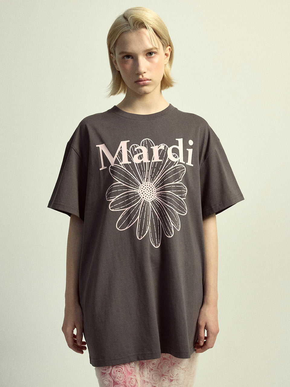 Mardi Mercredi - Unisex Tshirt Flowermardi (Charcoal Palepink) product image 1 | TRAB K-Fashion Australia