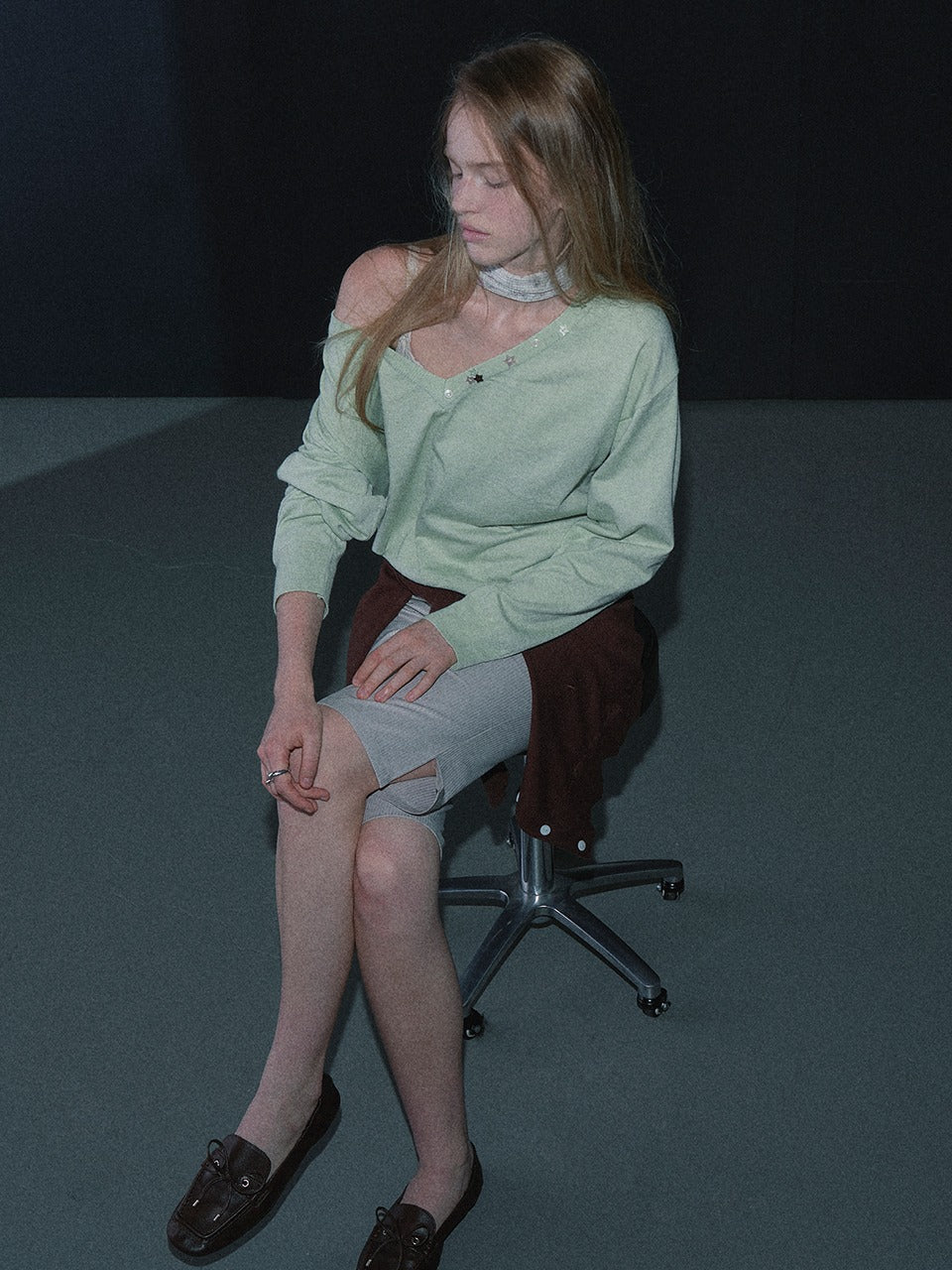 Margarin Fingers - Deep V-Neck Button Pullover (Mint) product image 1 | TRAB K-Fashion Australia