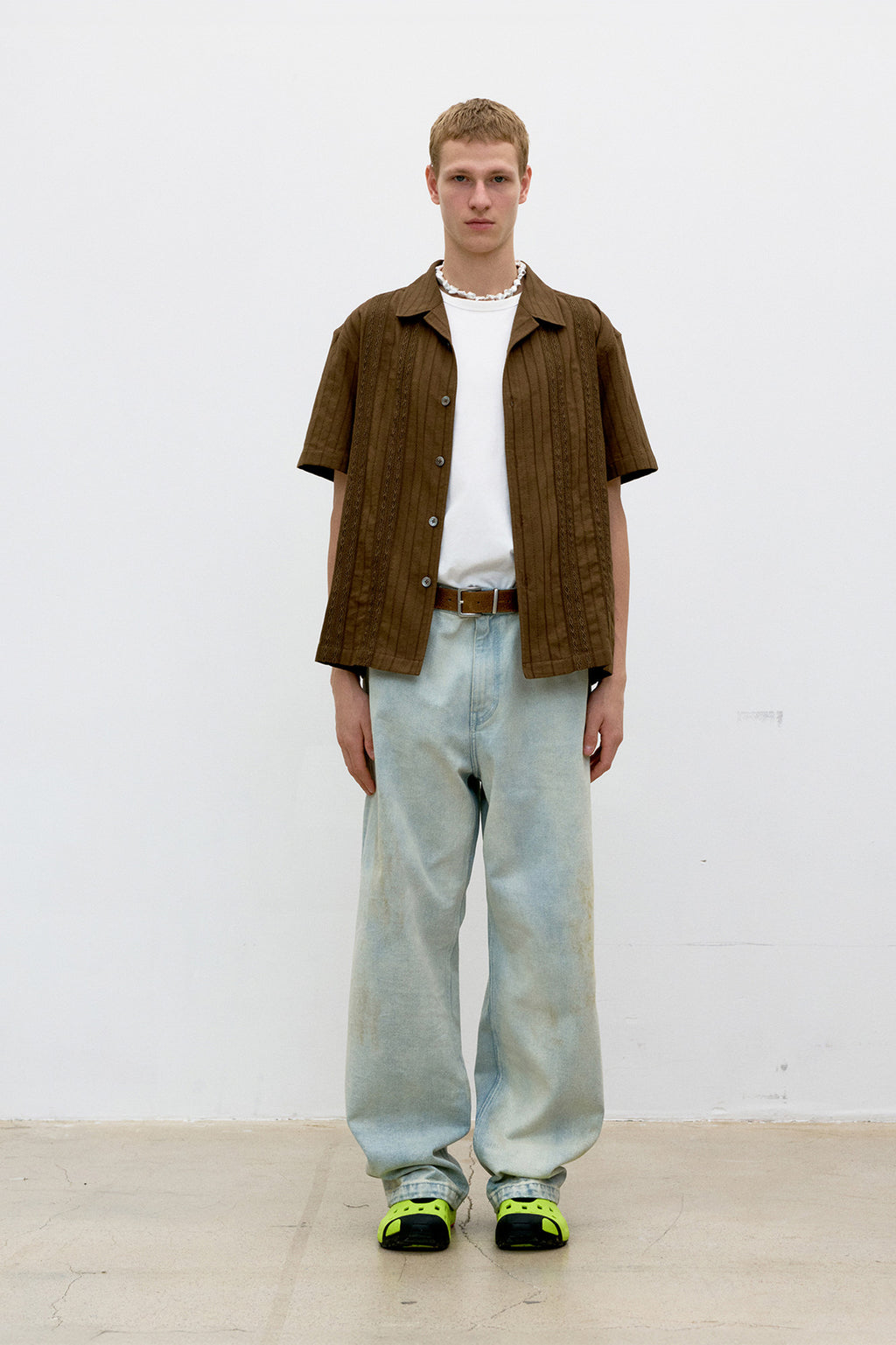Coor - Guayabera Tape Half Shirt (Brown) product image 2 | TRAB K-Fashion Australia