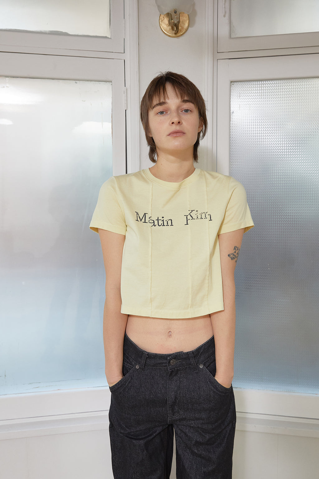 Matin Kim - Unbalance Typo Logo Crop Top (Yellow) product image 11 | TRAB K-Fashion Australia