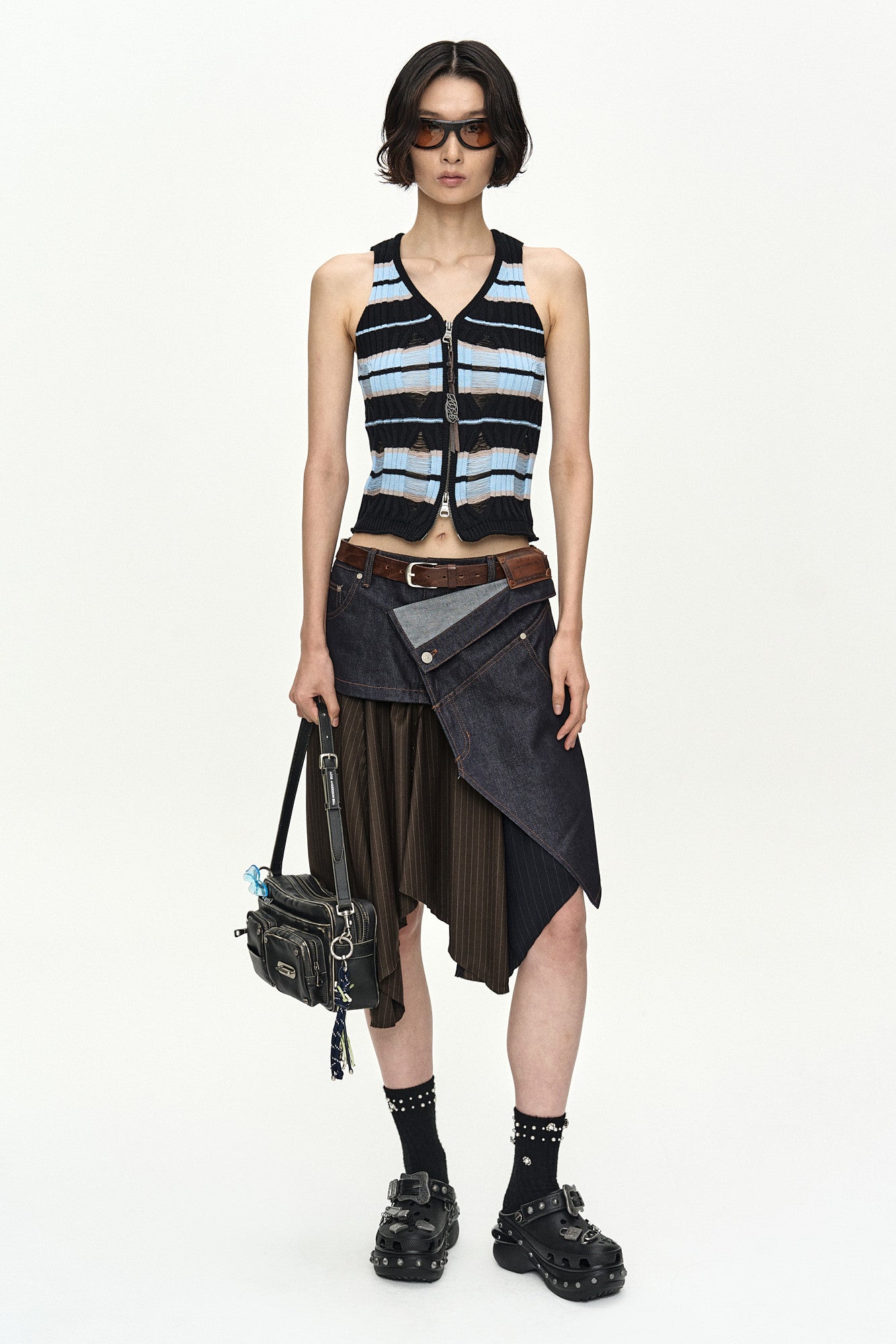 Andersson Bell - Stripe Open Knit Vest (Blue/Black) product image 2 | TRAB K-Fashion Australia