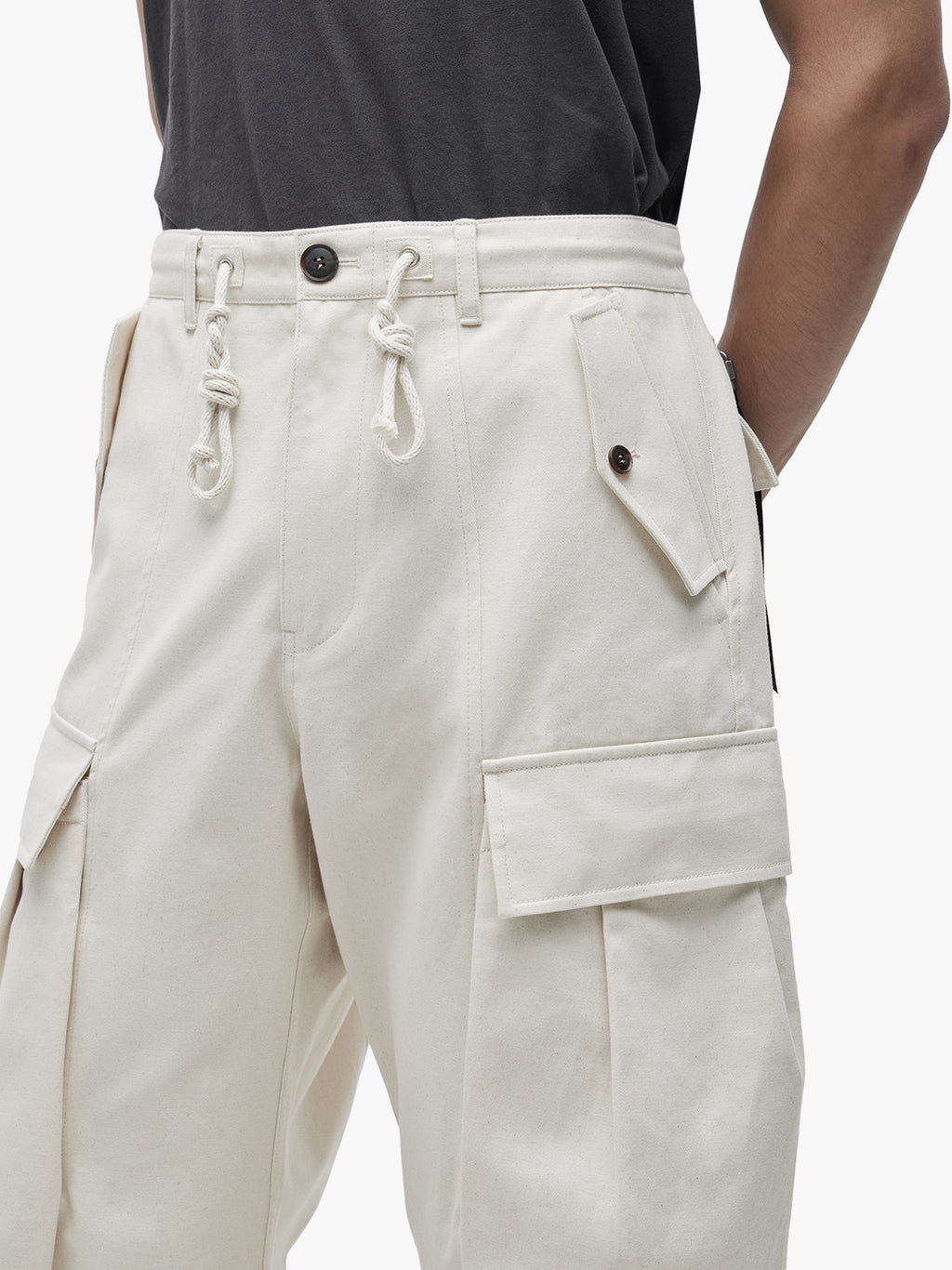 Jiyong Kim - Multi Pocket Curved Trousers (Off-White) product image 6 | TRAB K-Fashion Australia