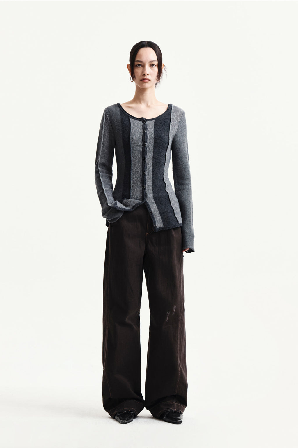Matin Kim - Color Block Slim Knit Cardigan (Charcoal) product image 9 | TRAB K-Fashion Australia