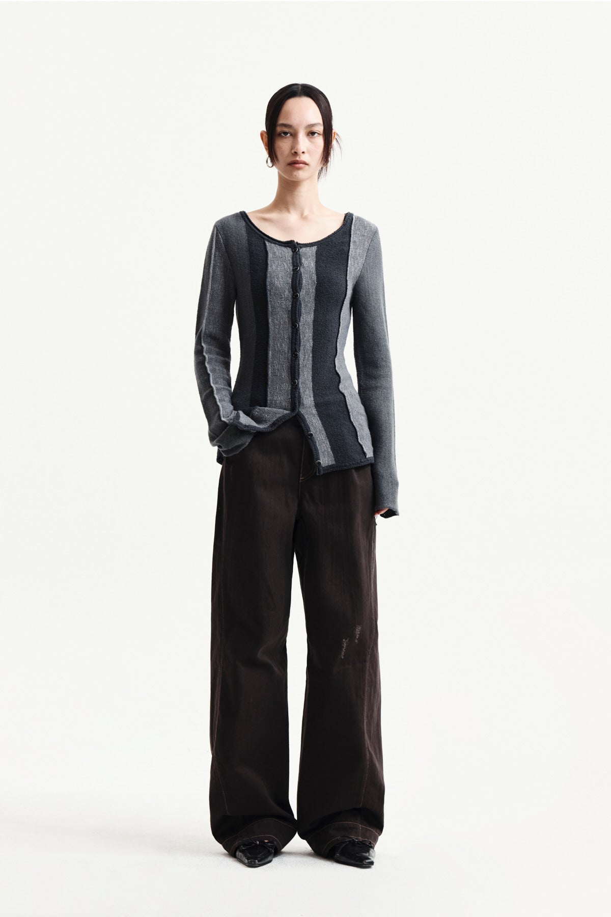 Matin Kim - Color Block Slim Knit Cardigan (Charcoal) product image 9 | TRAB K-Fashion Australia