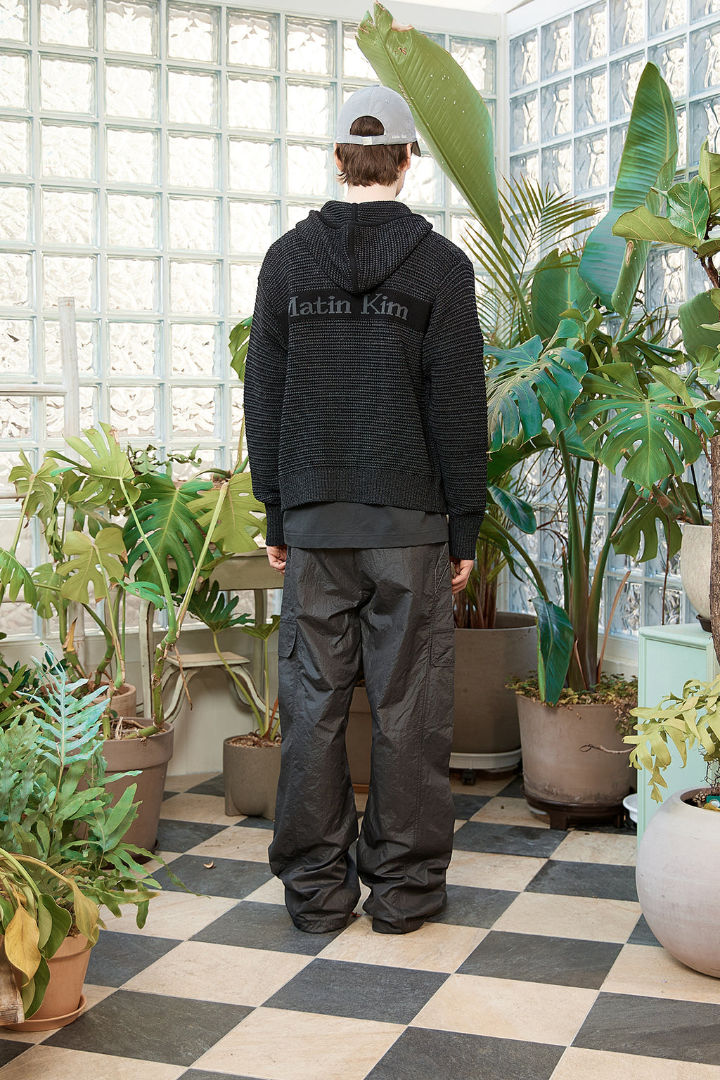 Matin Kim - Two Tone Mesh Knit Hoody Zip Up (Black) product image 13 | TRAB K-Fashion Australia
