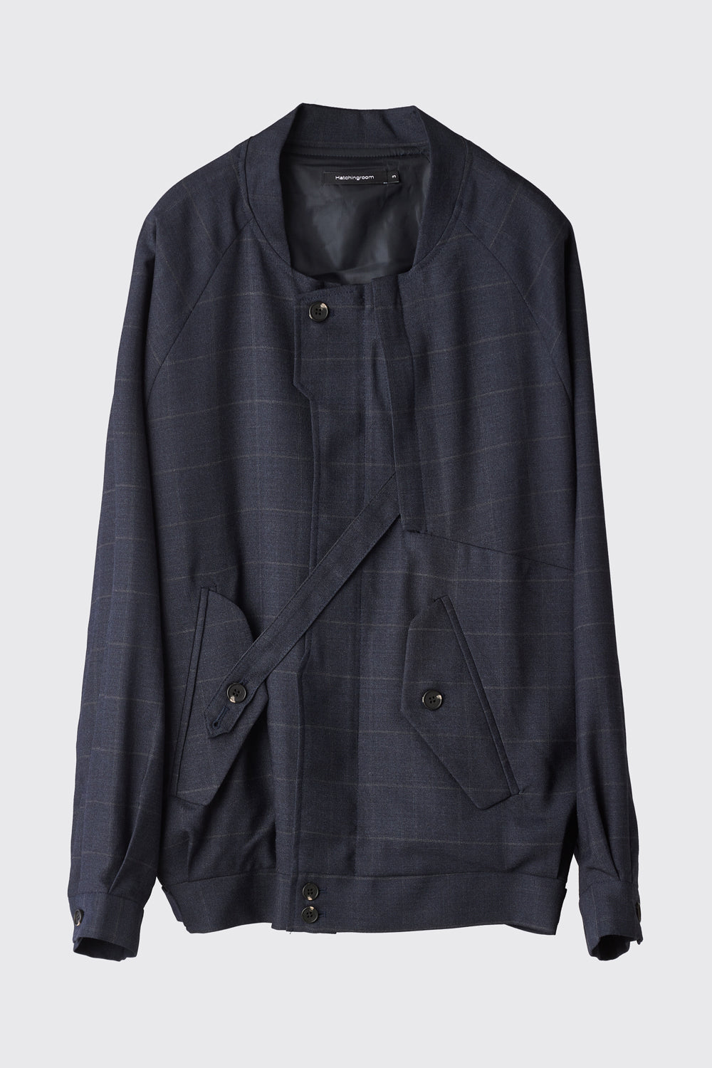 Hatchingroom - Non Collar Jacket Blue Charcoal Check (Wool) product image 1 | TRAB K-Fashion Australia