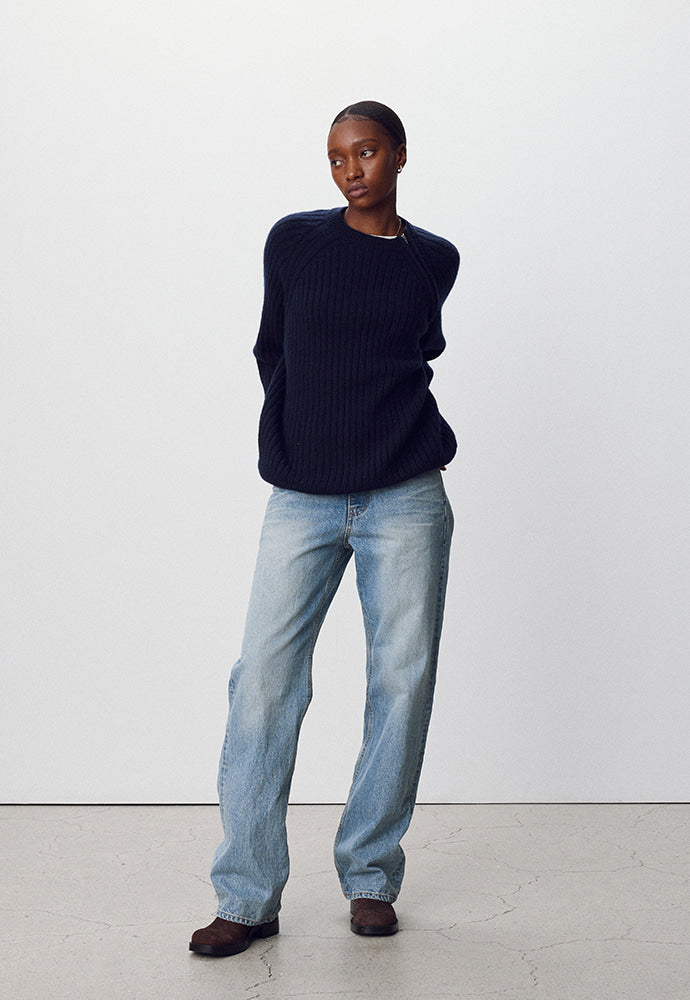 Tonywack - Wool And Cashmere Raglan Zip Sweater (Dark Navy) product image 6 | TRAB K-Fashion Australia