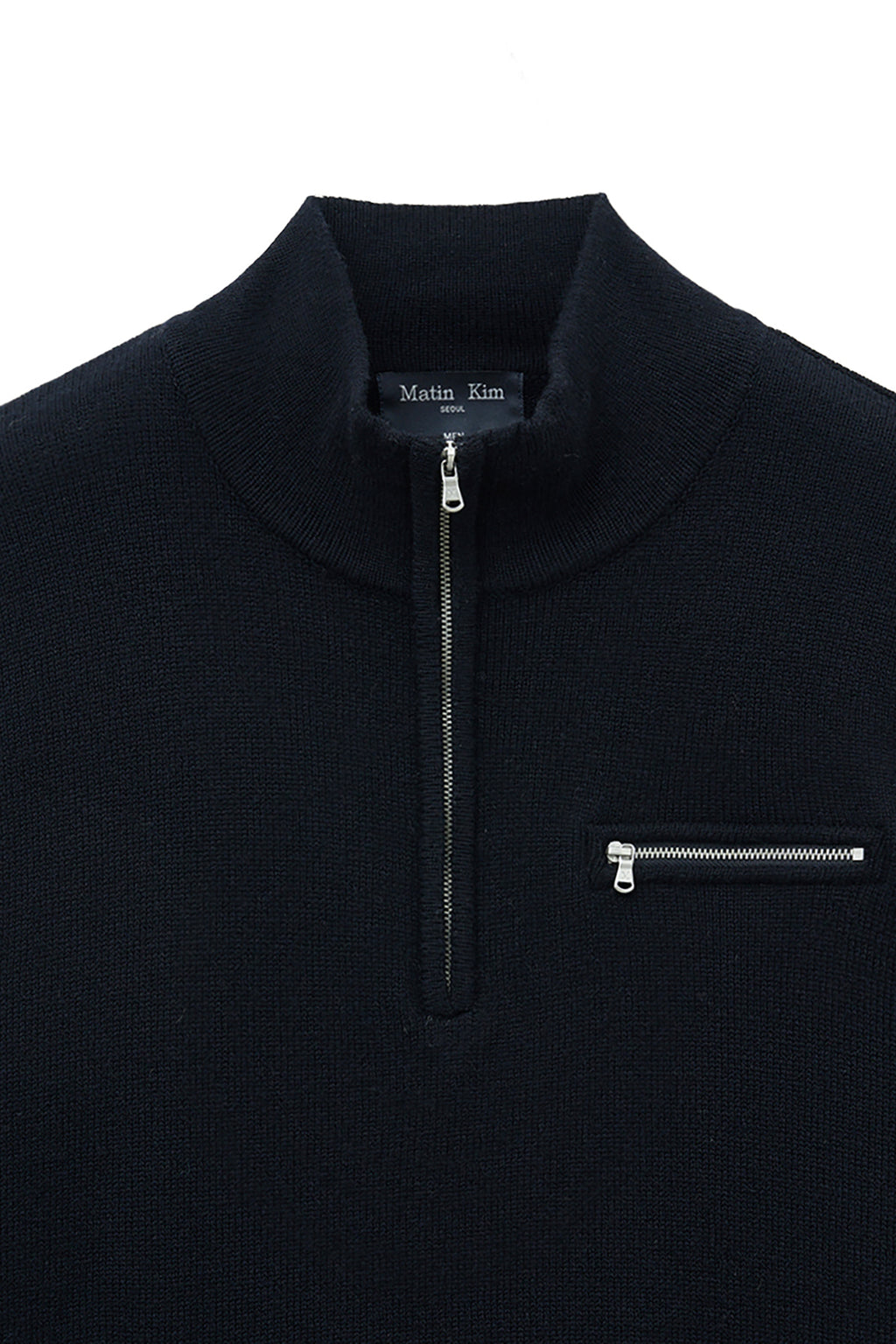 Matin Kim - Back Logo Half Knit Zip Up Pullover (Navy) product image 4 | TRAB K-Fashion Australia