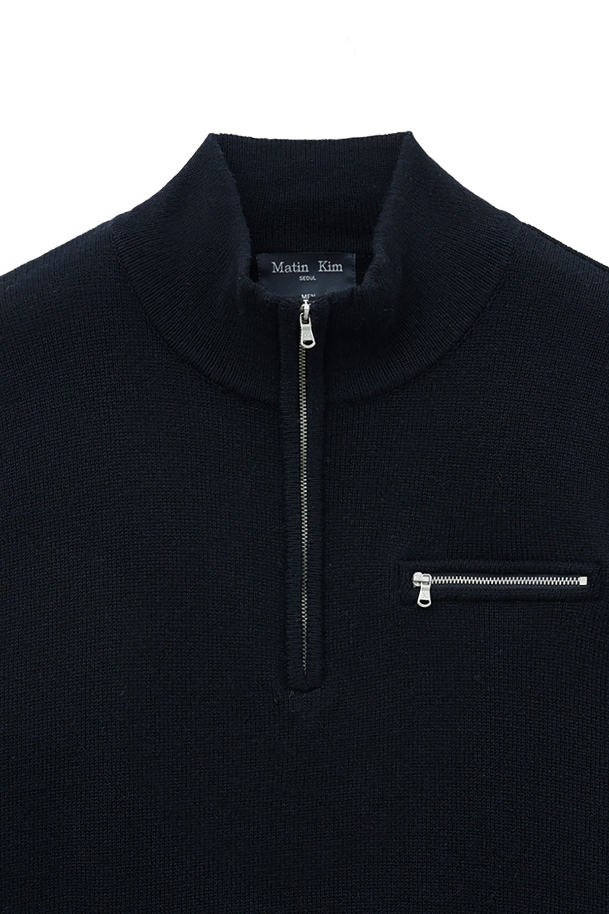 Matin Kim - Back Logo Half Knit Zip Up Pullover (Navy) product image 4 | TRAB K-Fashion Australia