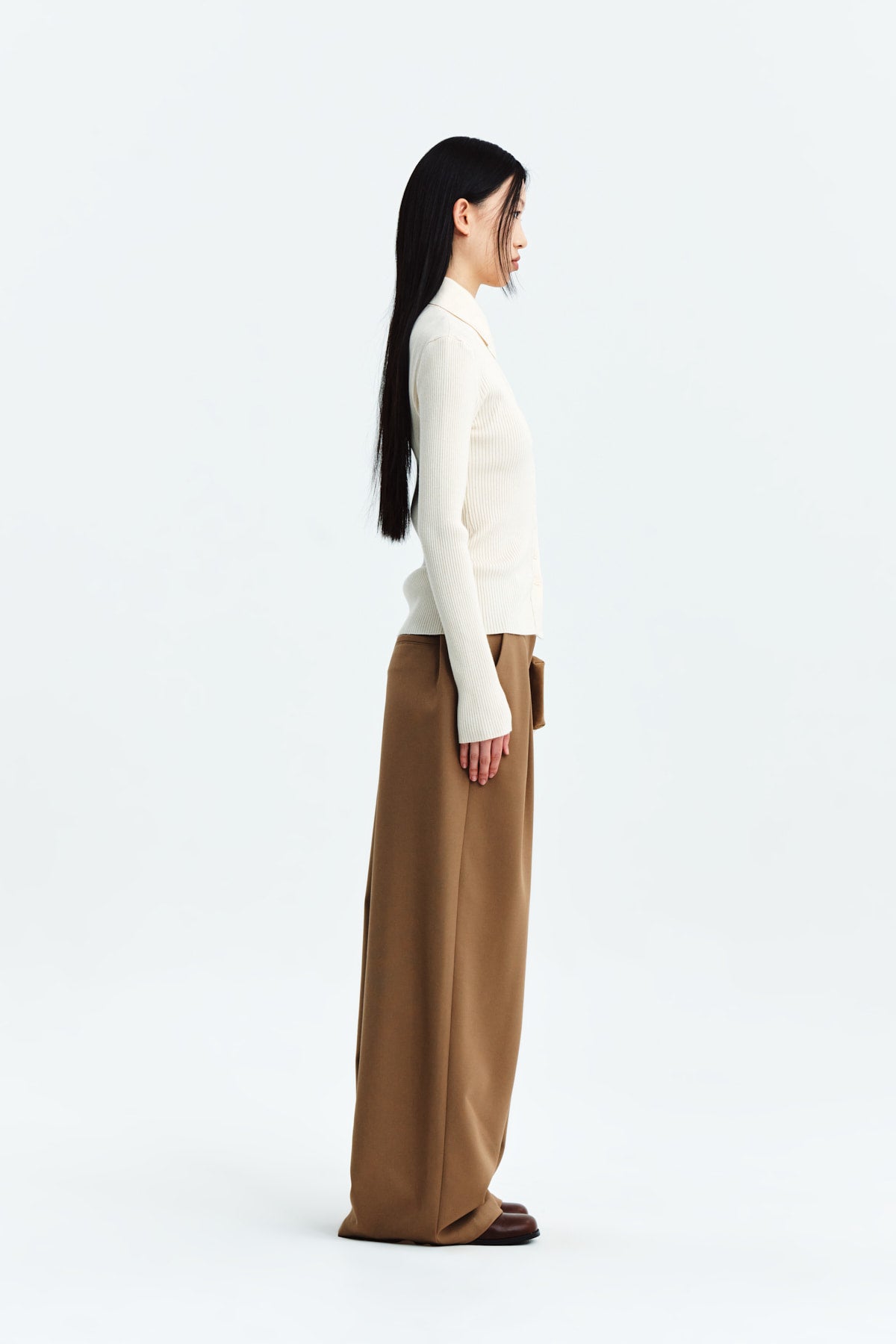 Matin Kim - Tuck Pocket Point Wide Pants (Dark Beige) product image 6 | TRAB K-Fashion Australia