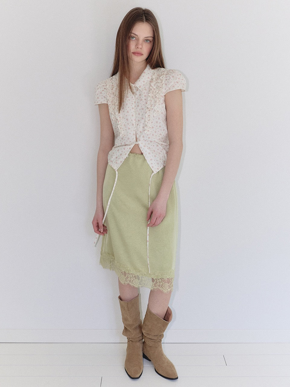 Margarin Fingers - Lace Jacquard Skirt (Olive) product image 1 | TRAB K-Fashion Australia