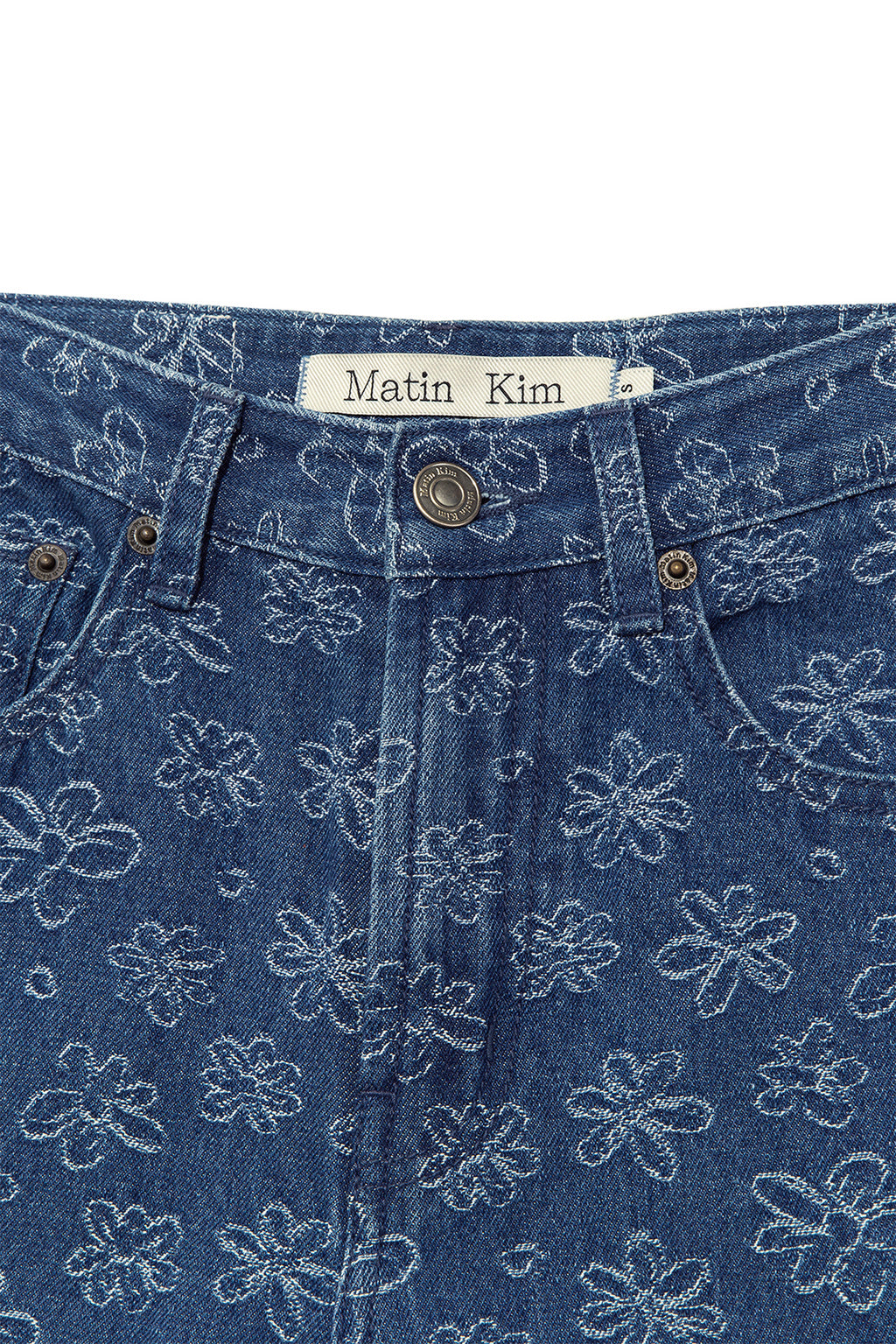 Matin Kim - Flower Pattern Flare Denim Pants (Blue) product image 3 | TRAB K-Fashion Australia