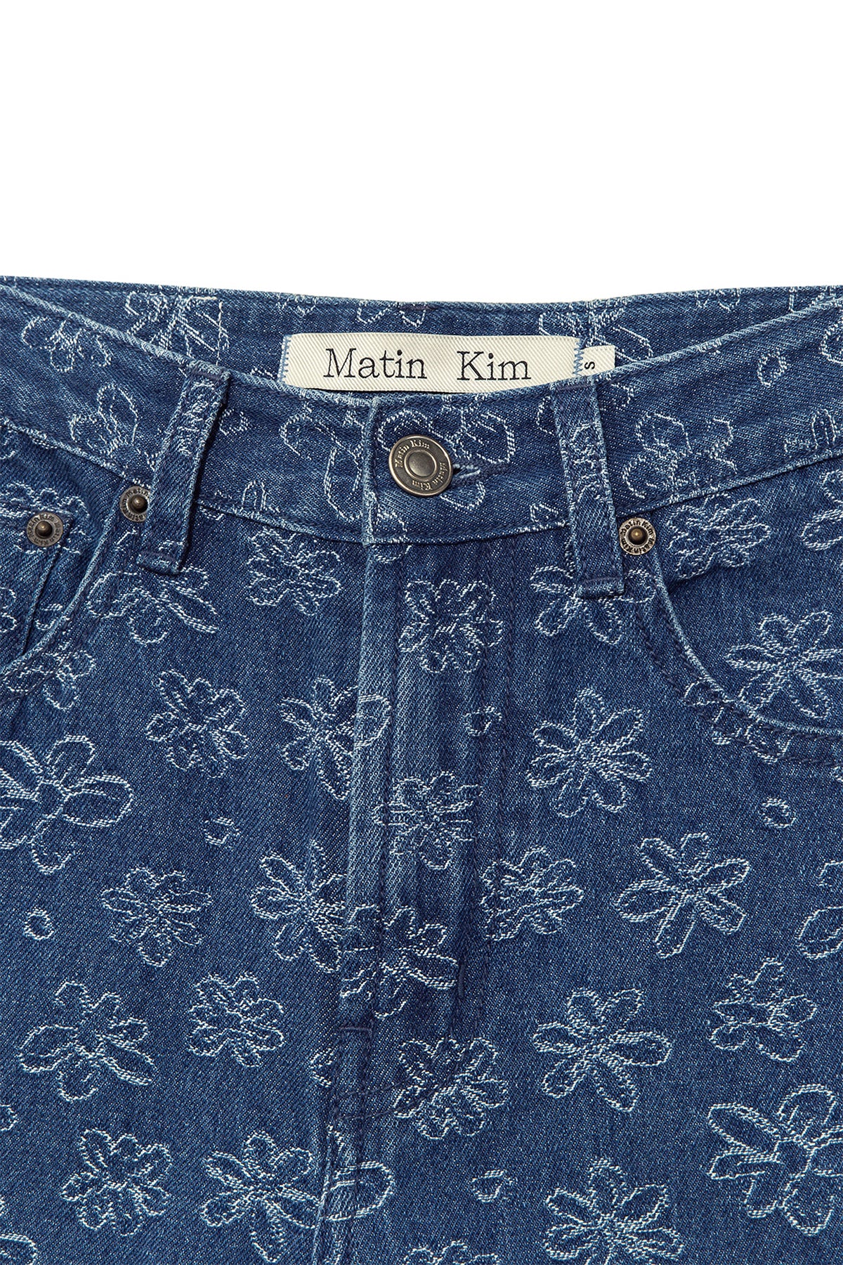 Matin Kim - Flower Pattern Flare Denim Pants (Blue) product image 3 | TRAB K-Fashion Australia
