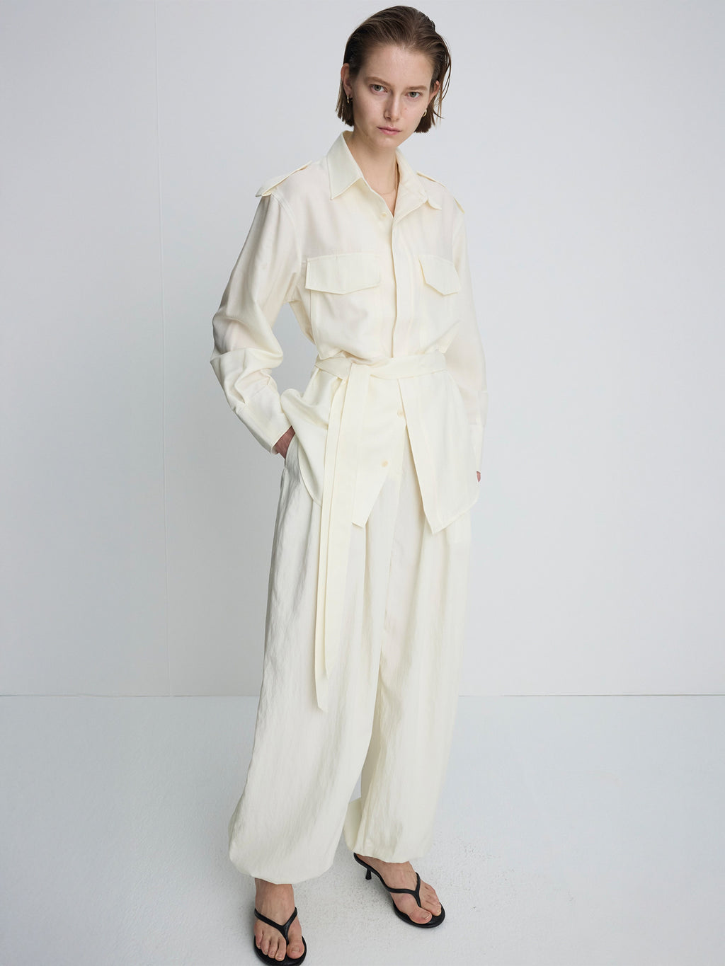 Tonywack - Silk Twill Military Field Shirt Jacket (Ivory) product image 3 | TRAB K-Fashion Australia