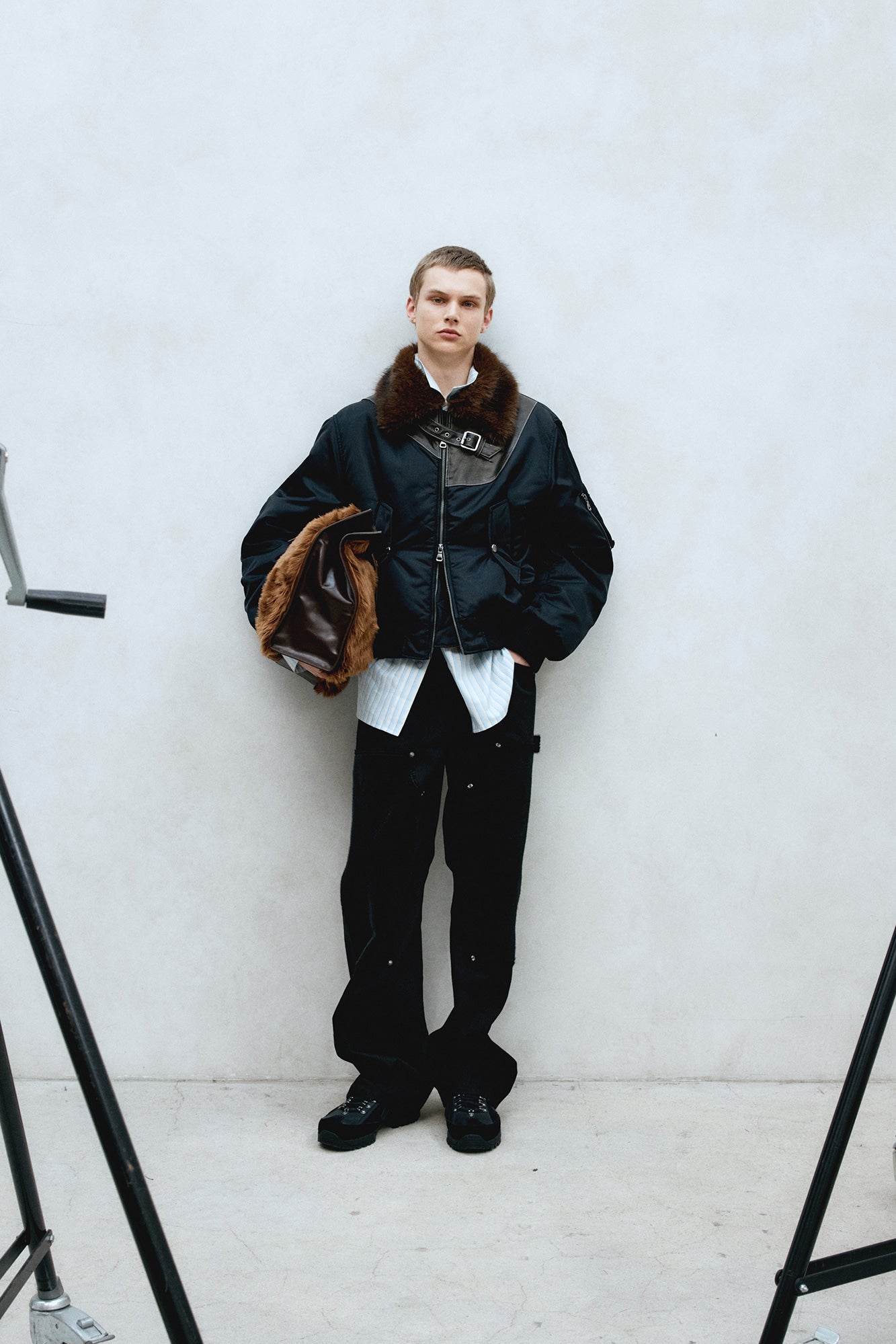 Andersson Bell - Fur Collar Leather Patch Ma-1 Bomber (Black) product image 8 | TRAB K-Fashion Australia