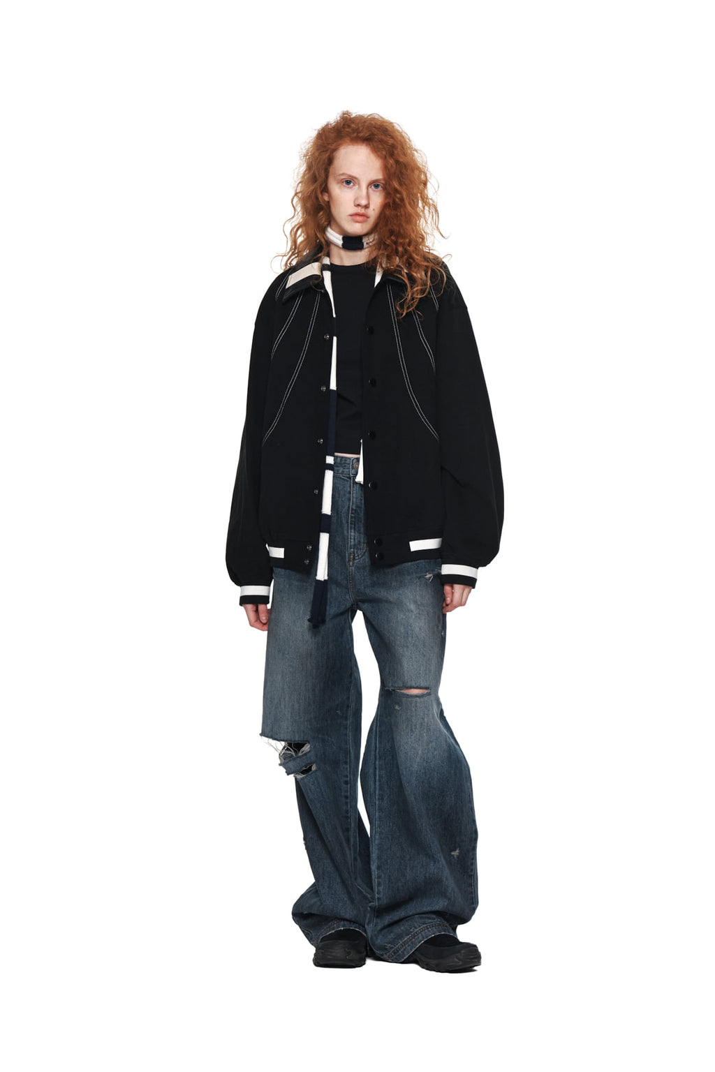 Matin Kim - Stitch Varsity Jumper (Black) product image 8 | TRAB K-Fashion Australia
